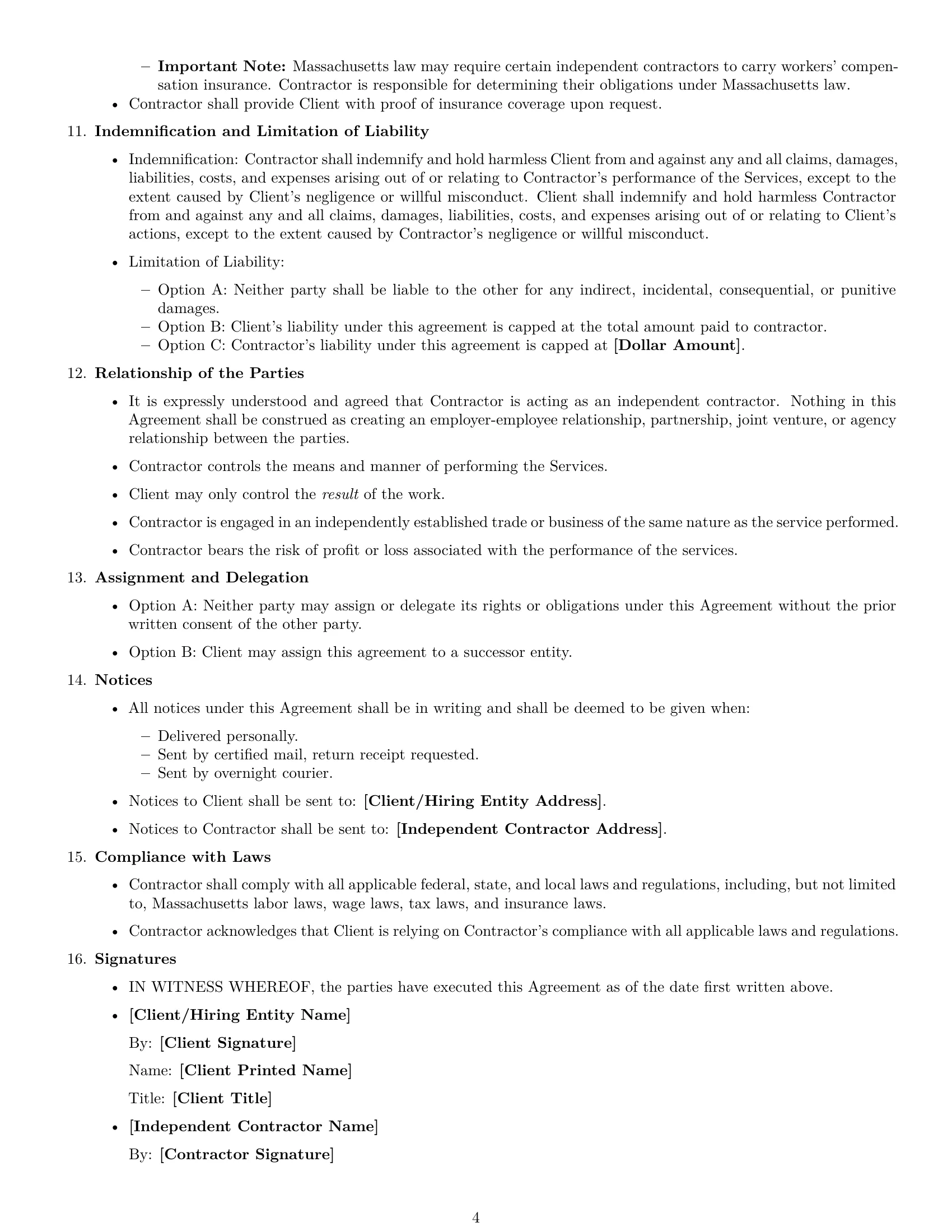 Preview page 4 of Free Massachusetts independent contractor agreement template