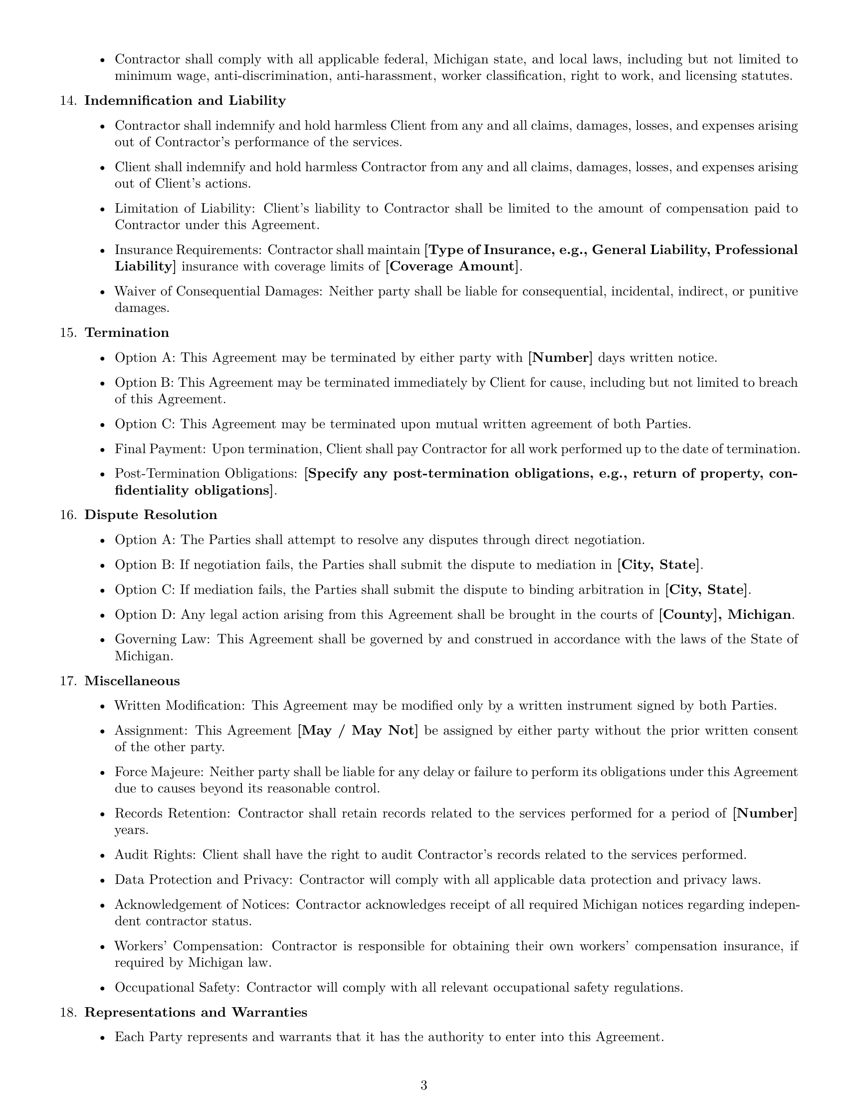 Preview page 3 of Free Michigan independent contractor agreement template