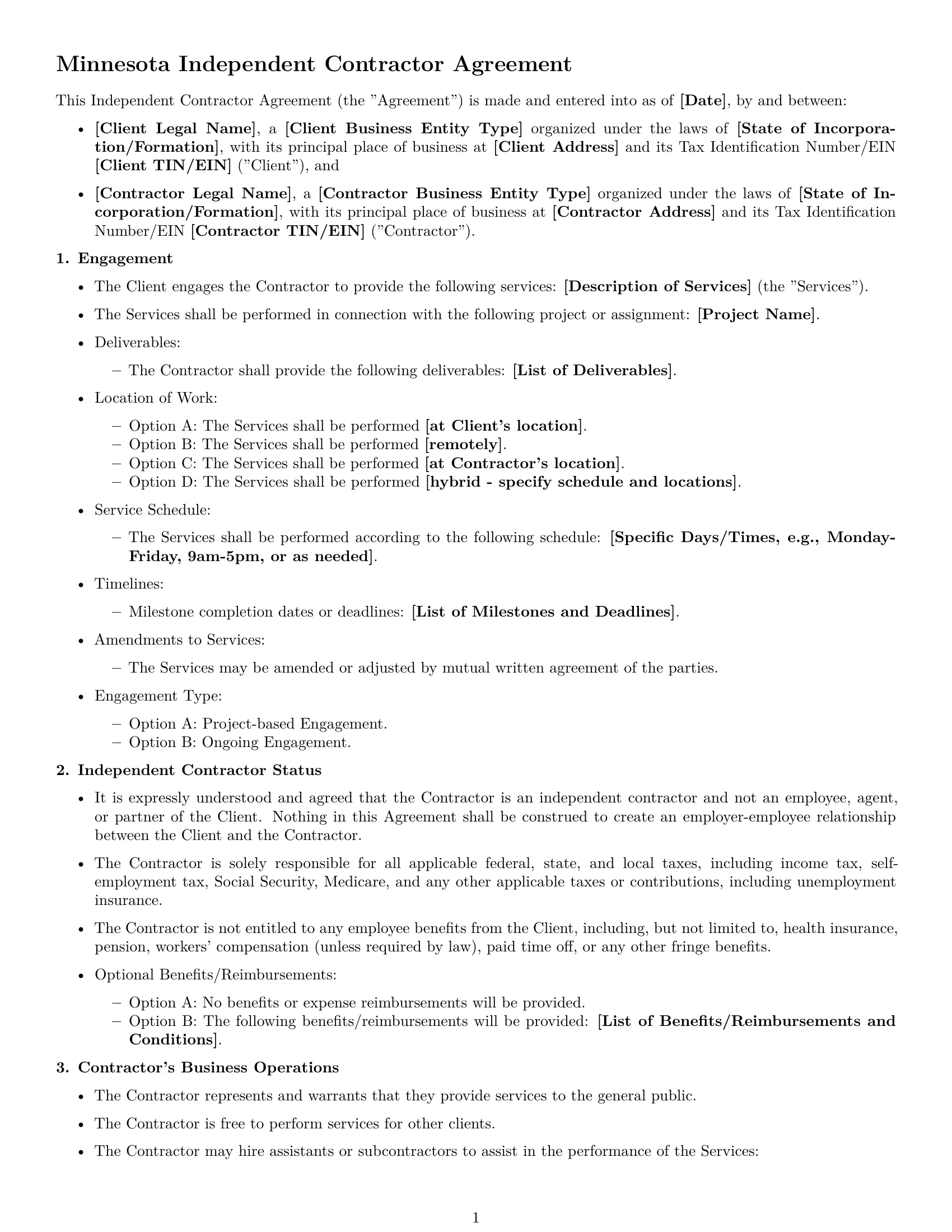 Preview page 1 of Free Minnesota independent contractor agreement template