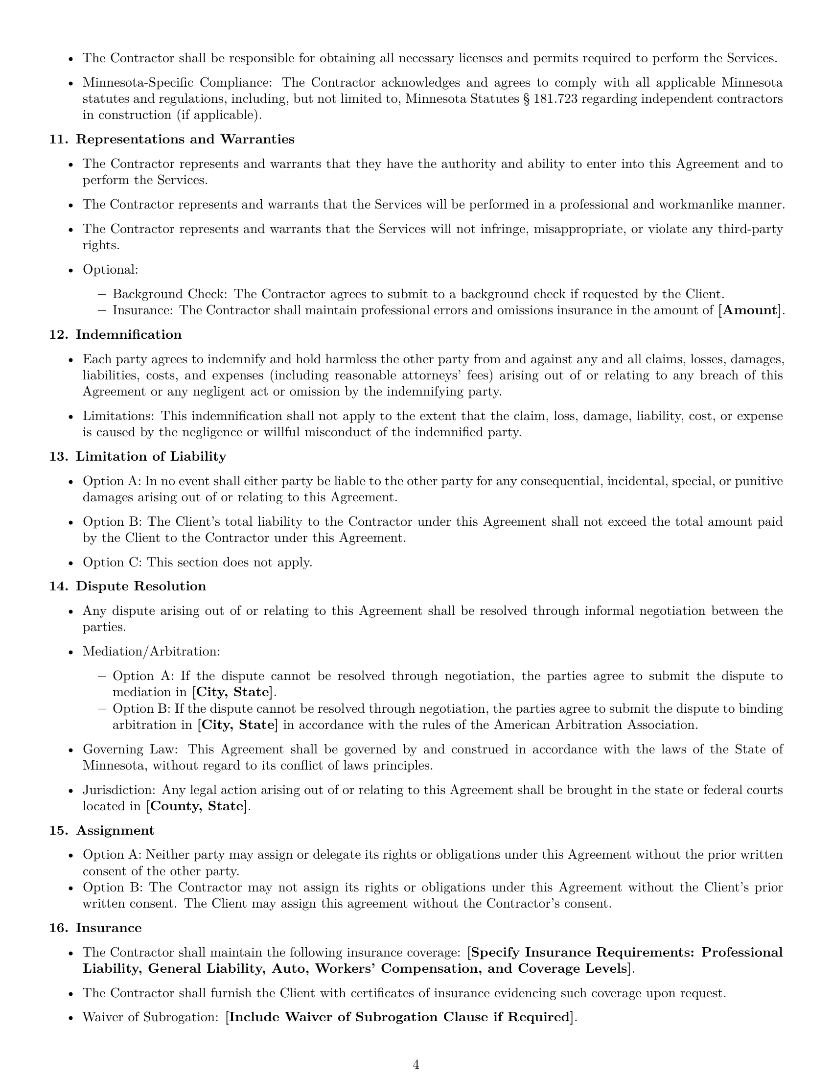 Preview page 4 of Free Minnesota independent contractor agreement template