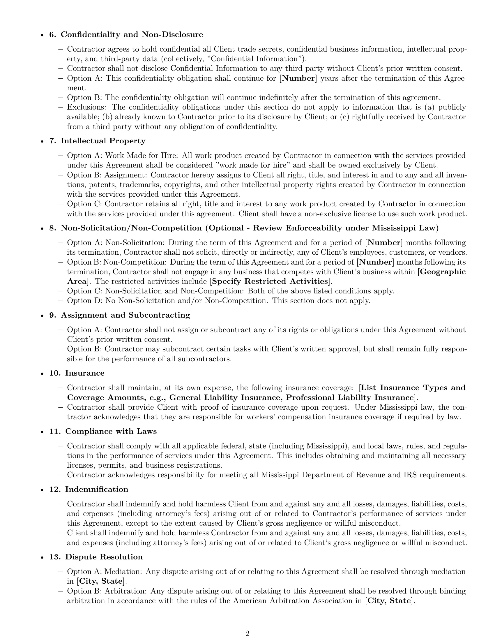 Preview page 2 of Free Mississippi independent contractor agreement template