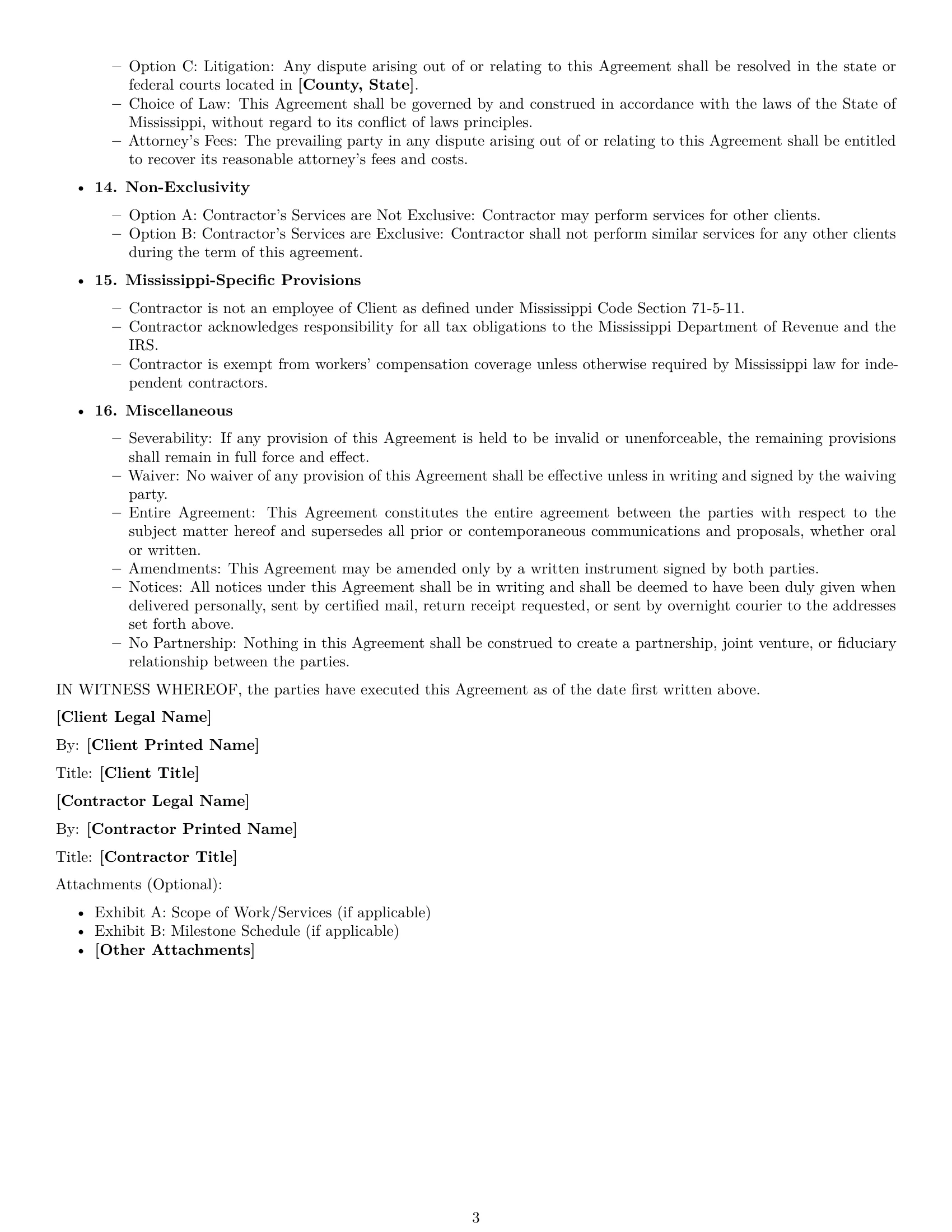 Preview page 3 of Free Mississippi independent contractor agreement template