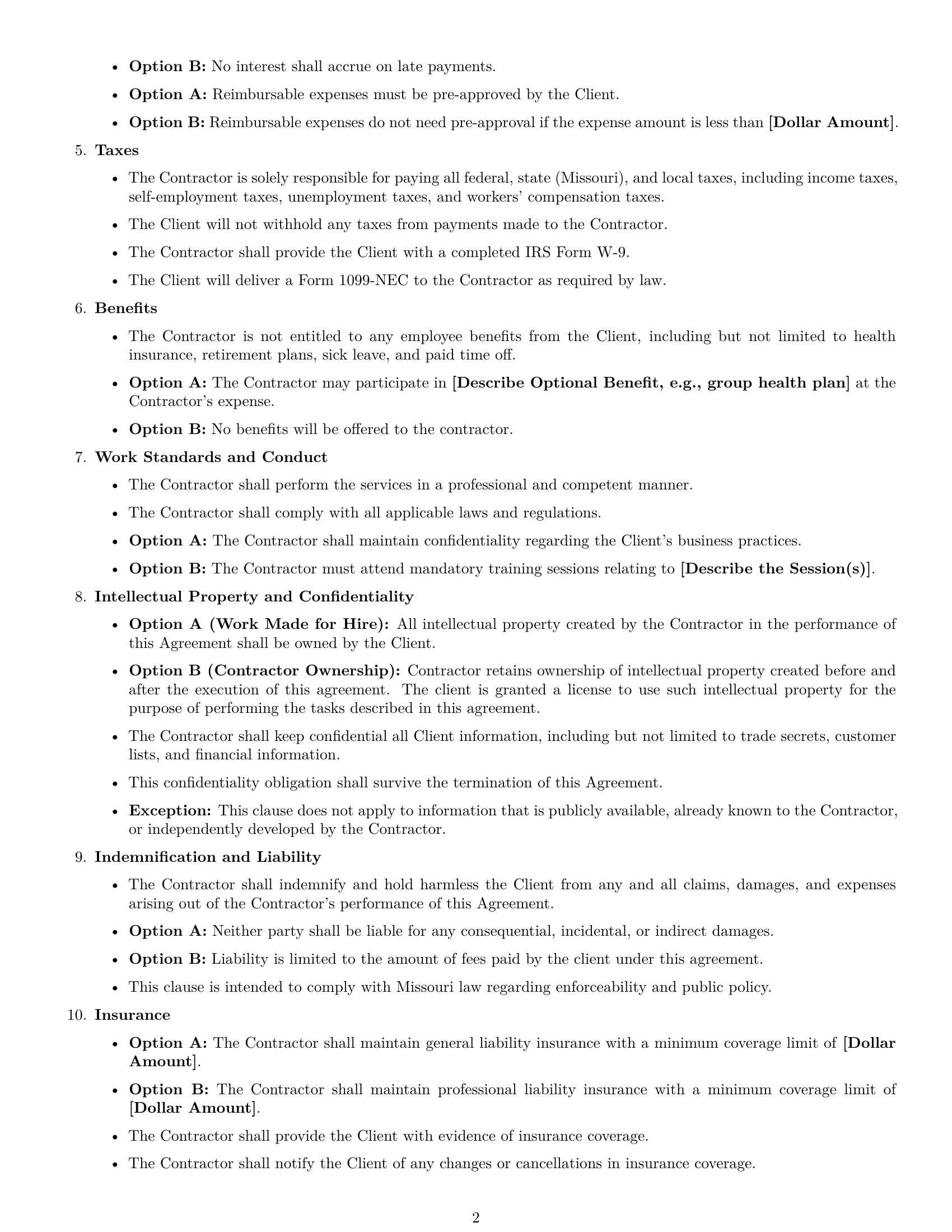 Preview page 2 of Free Missouri independent contractor agreement template