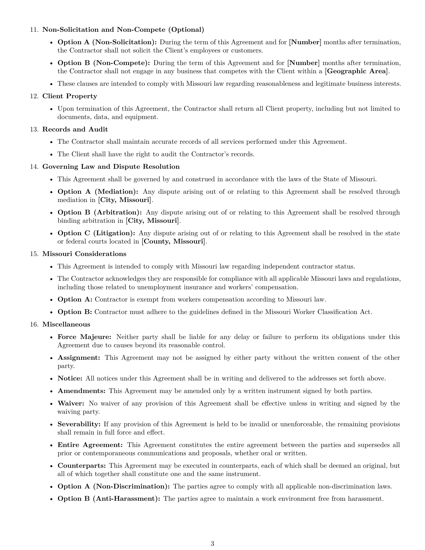 Preview page 3 of Free Missouri independent contractor agreement template