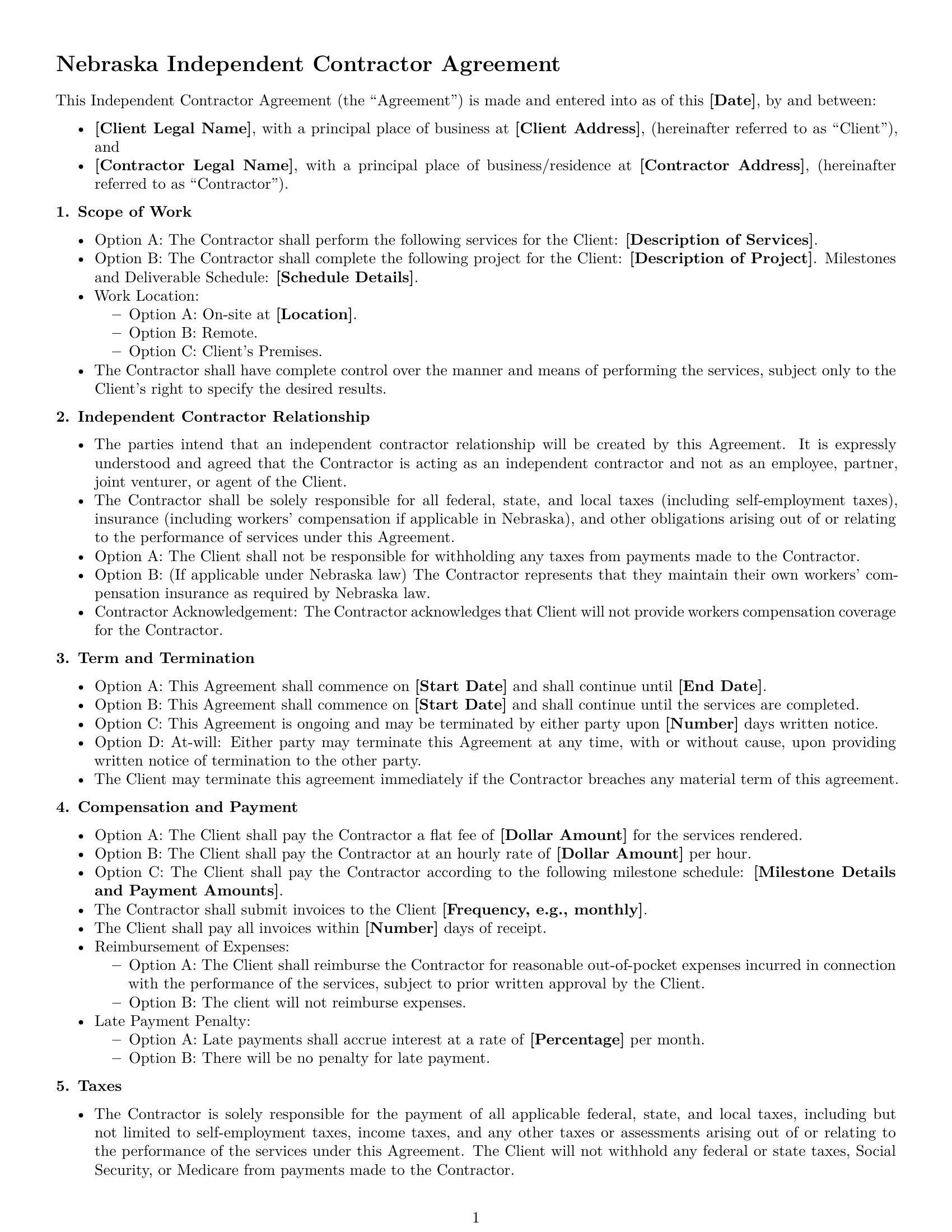 Preview page 1 of Free Nebraska independent contractor agreement template