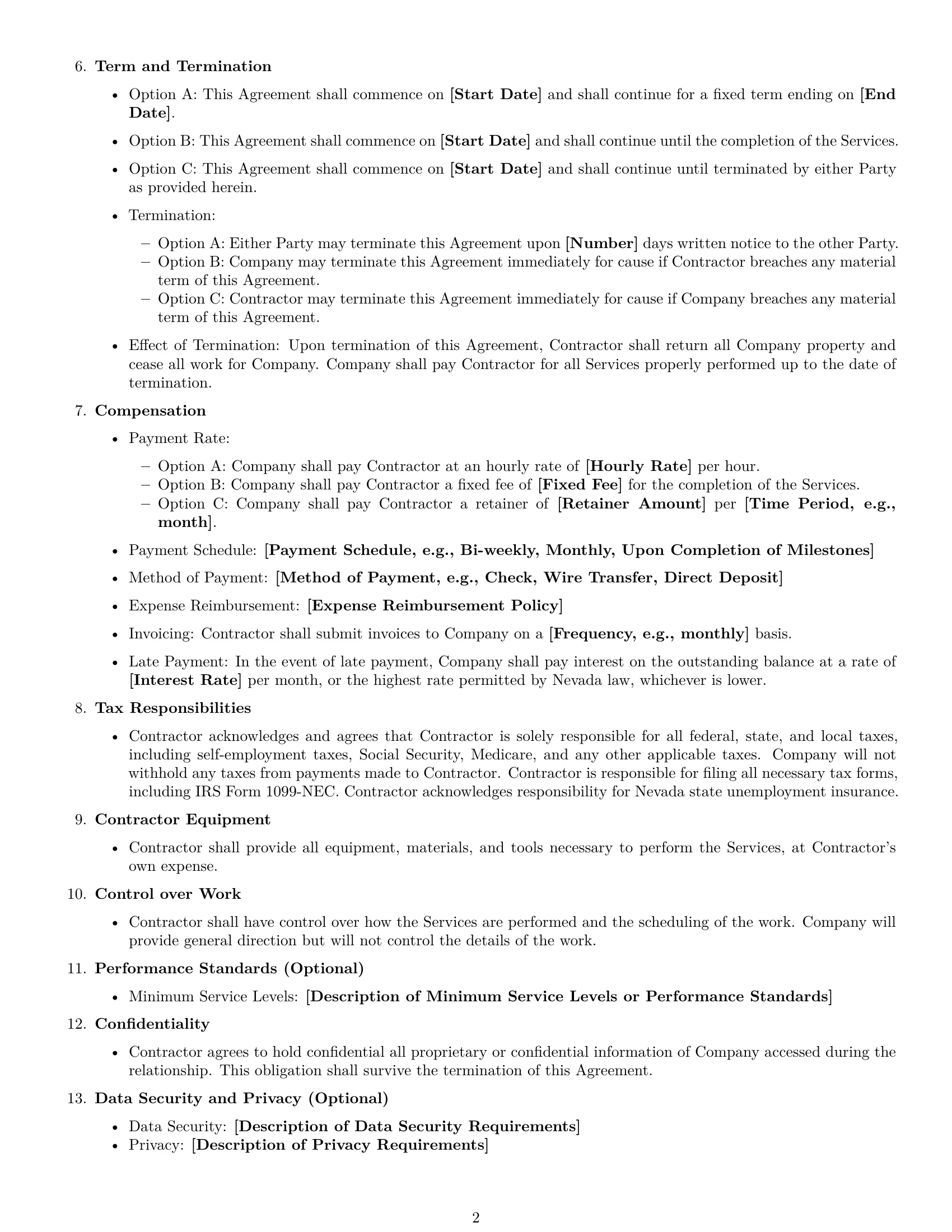 Preview page 2 of Free Nevada independent contractor agreement template