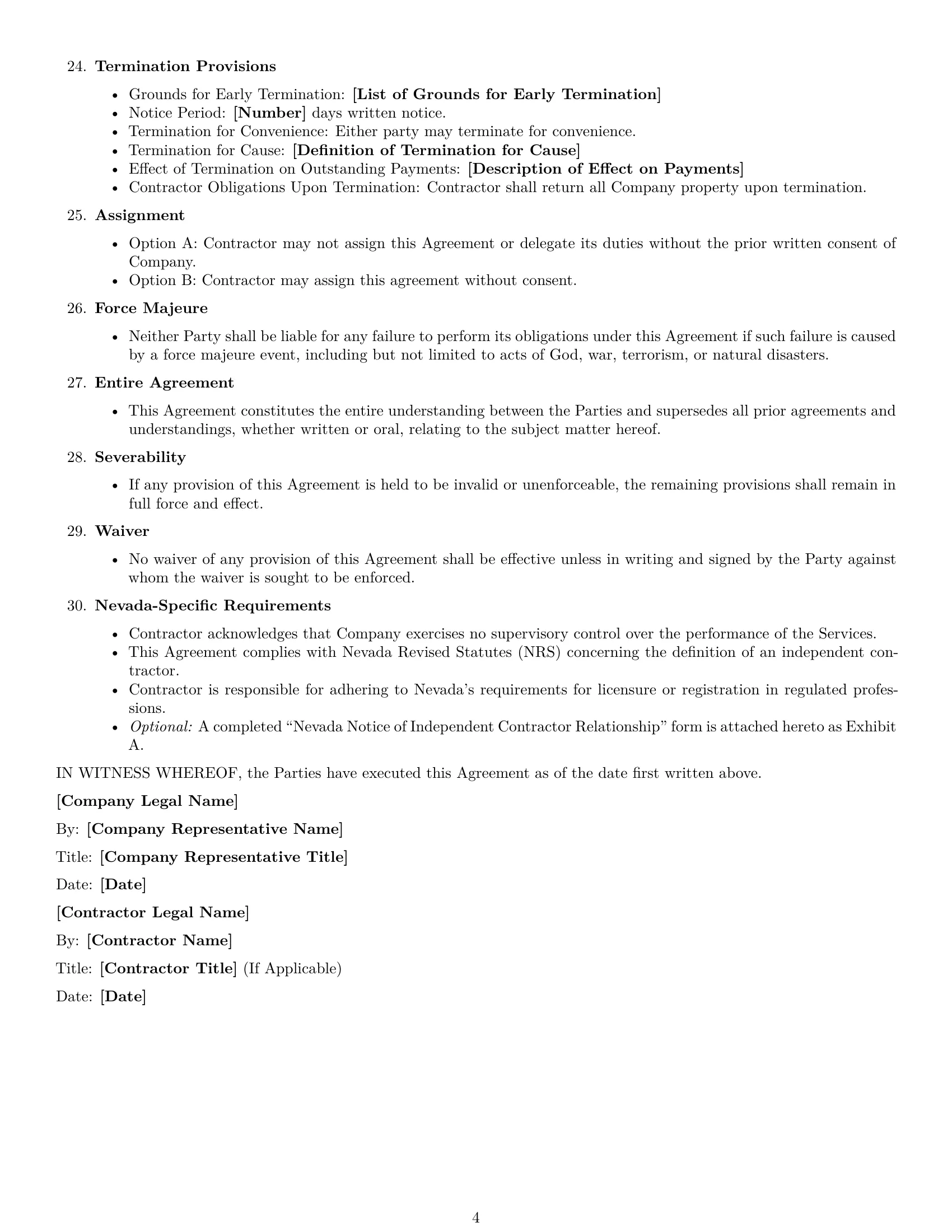 Preview page 4 of Free Nevada independent contractor agreement template