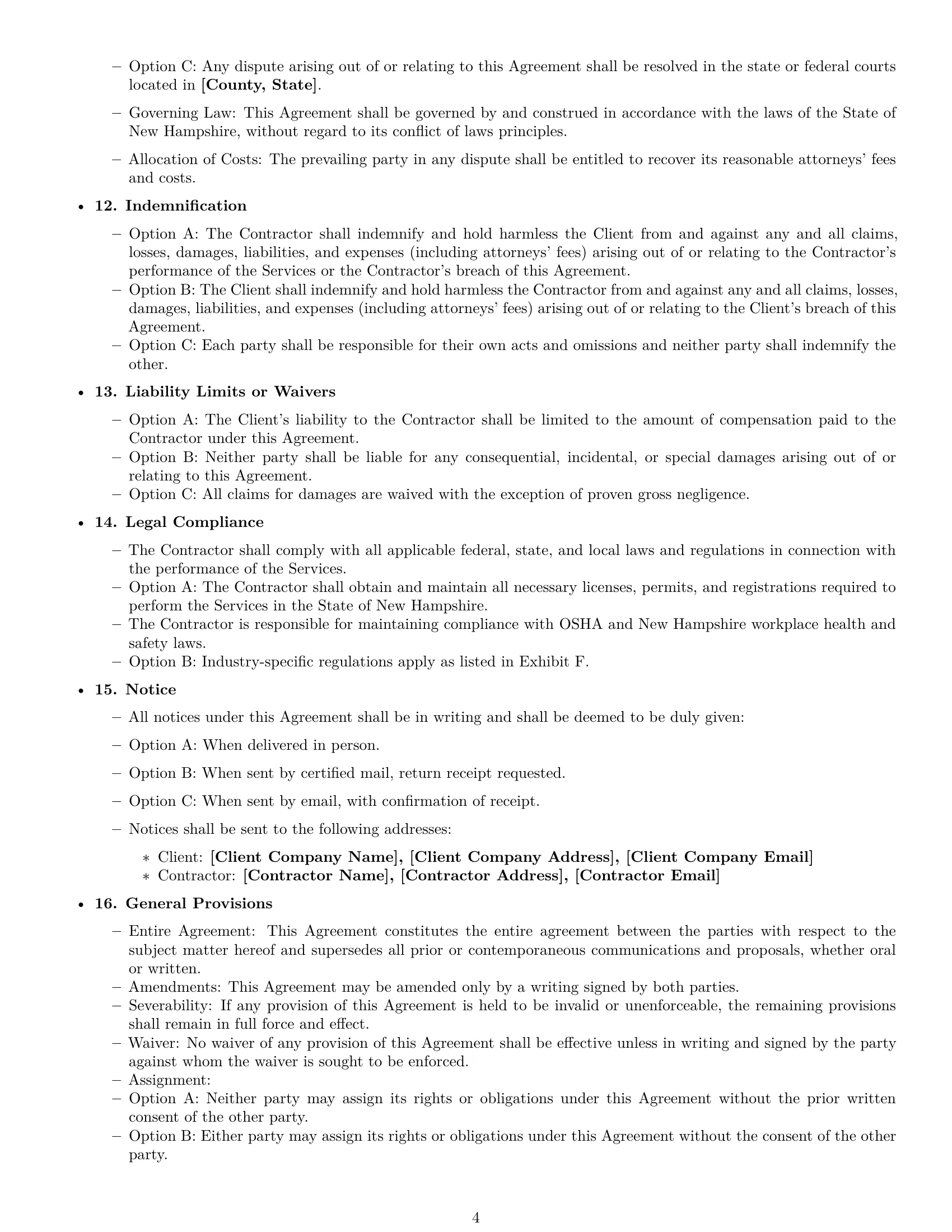 Preview page 4 of Free New Hampshire independent contractor agreement template