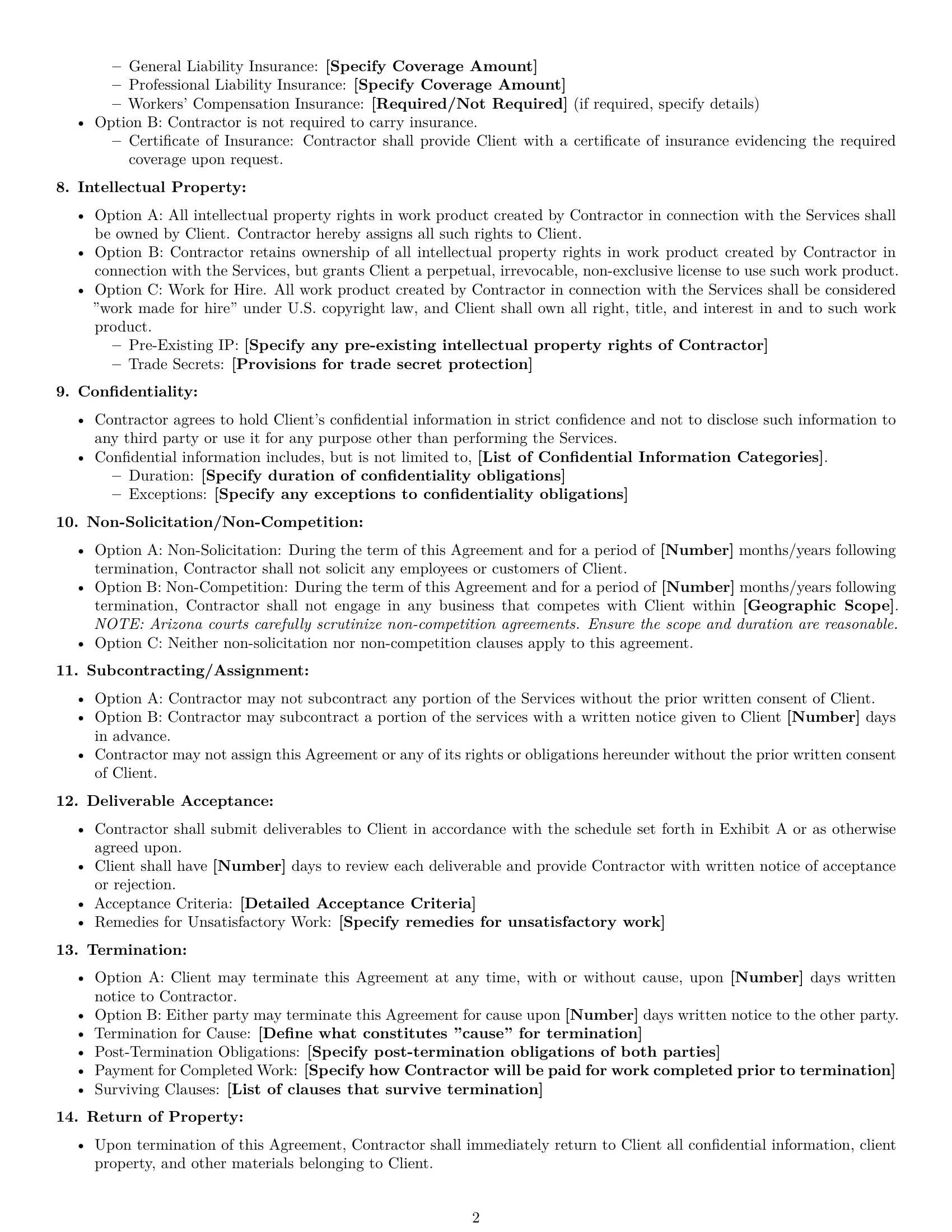 Preview page 2 of Free Arizona independent contractor agreement template