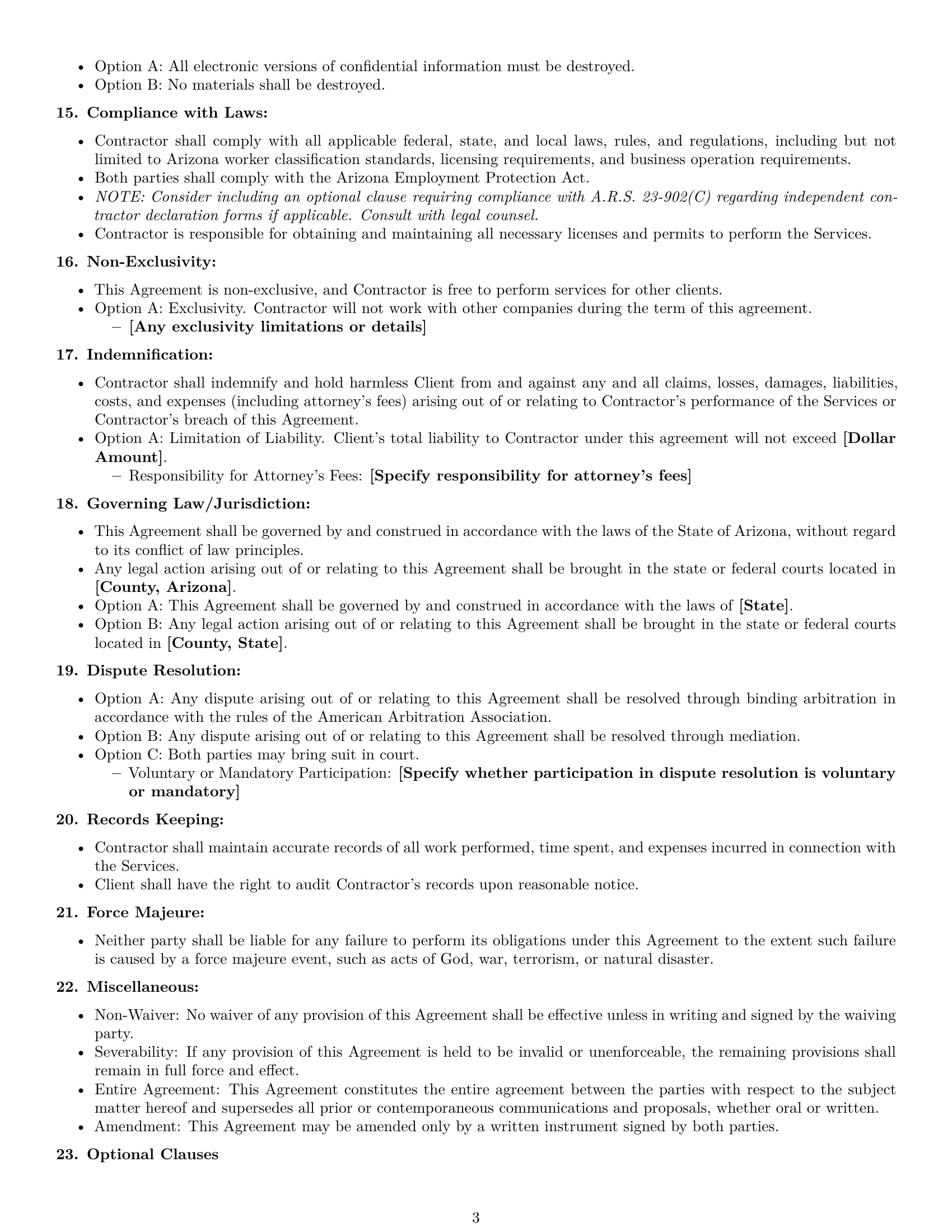 Preview page 3 of Free Arizona independent contractor agreement template