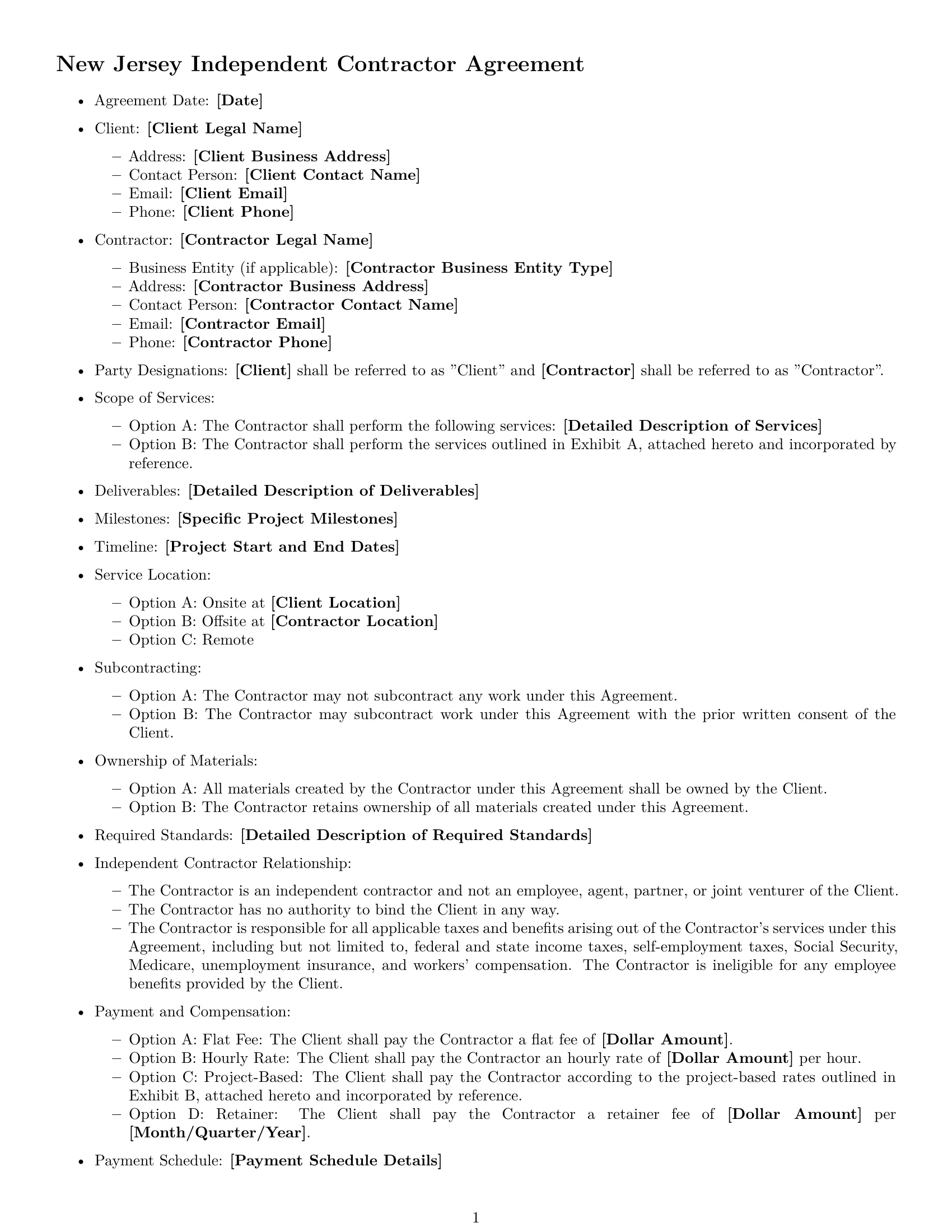 Preview page 1 of Free New Jersey independent contractor agreement template
