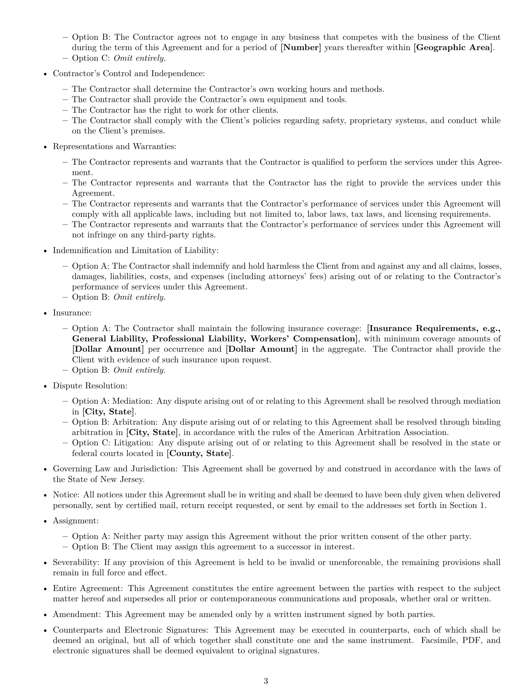 Preview page 3 of Free New Jersey independent contractor agreement template