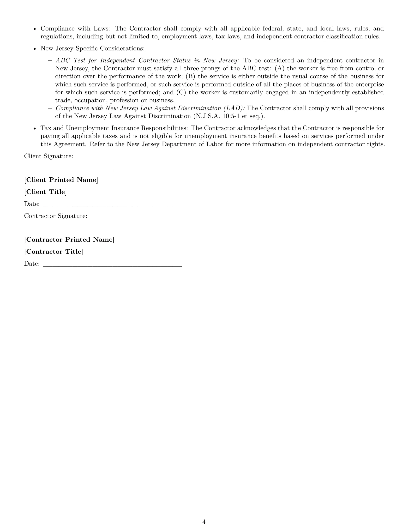 Preview page 4 of Free New Jersey independent contractor agreement template
