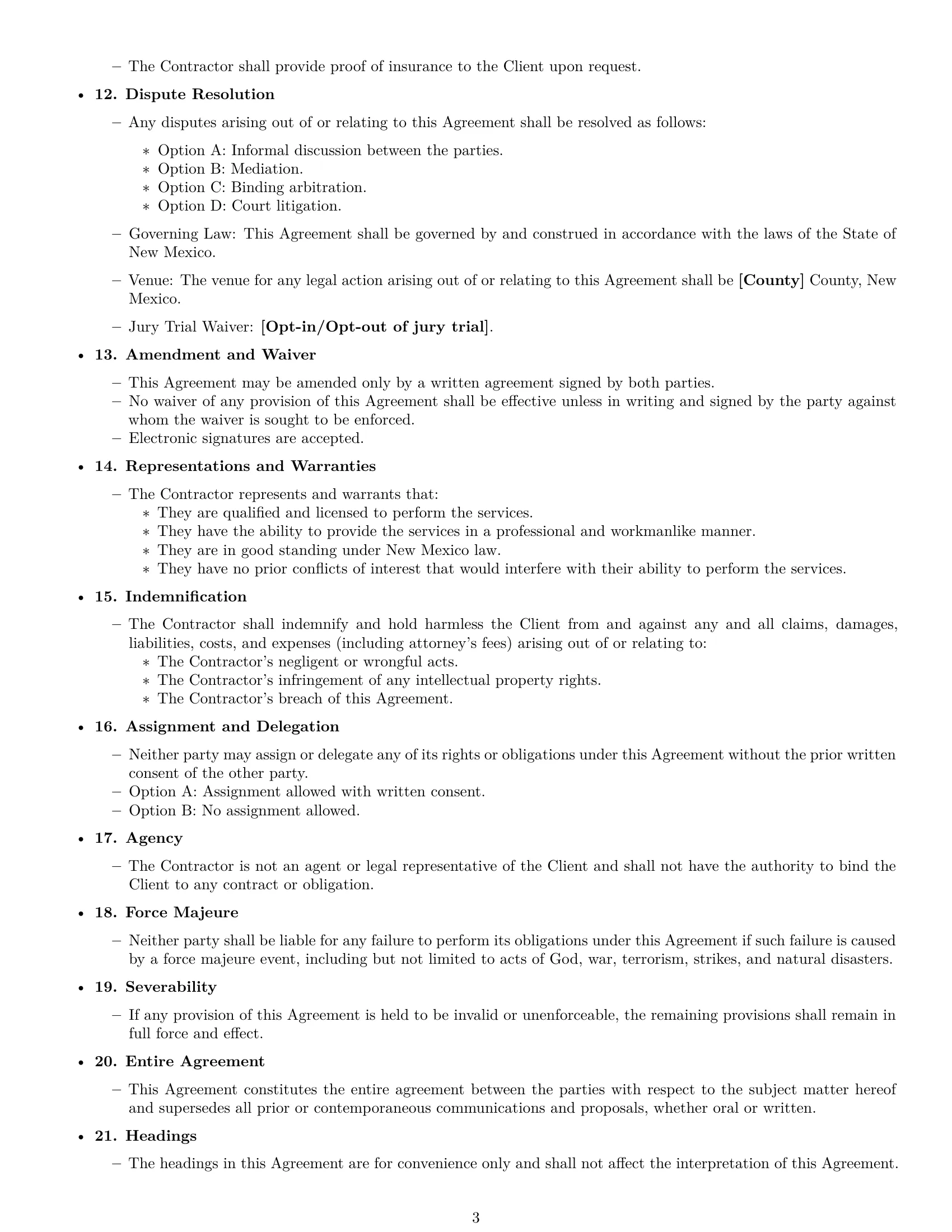 Preview page 3 of Free New Mexico independent contractor agreement template