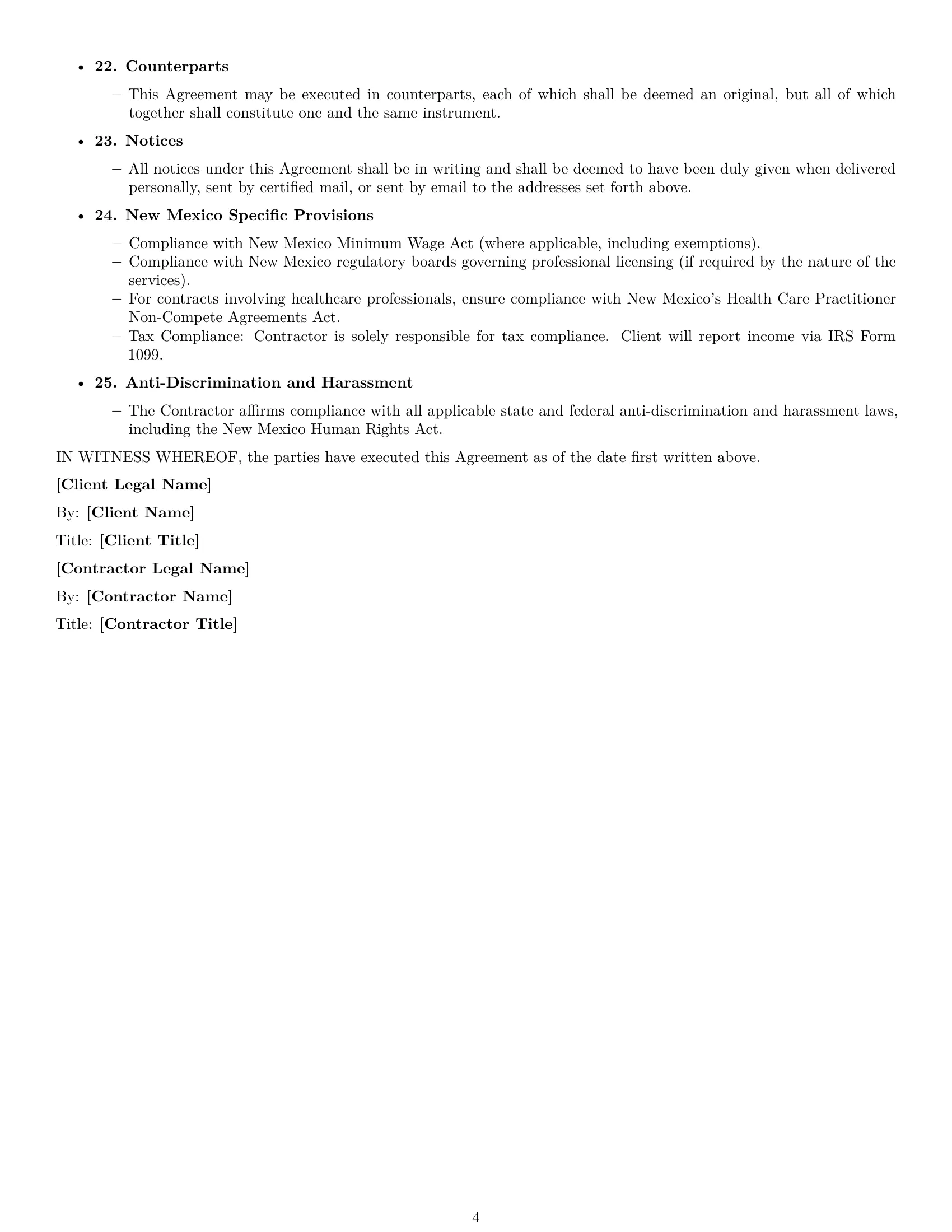 Preview page 4 of Free New Mexico independent contractor agreement template