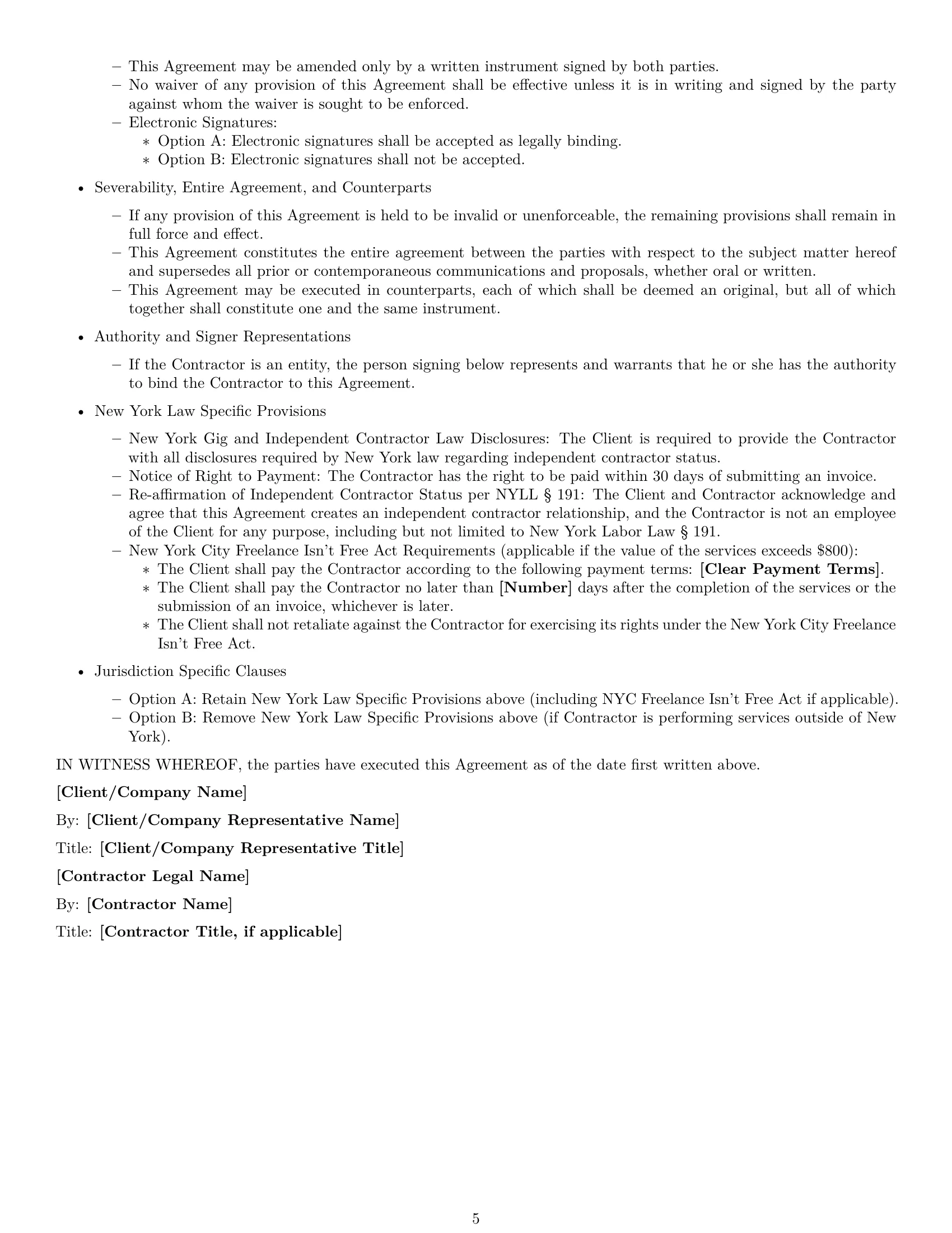 Preview page 5 of Free New York independent contractor agreement template