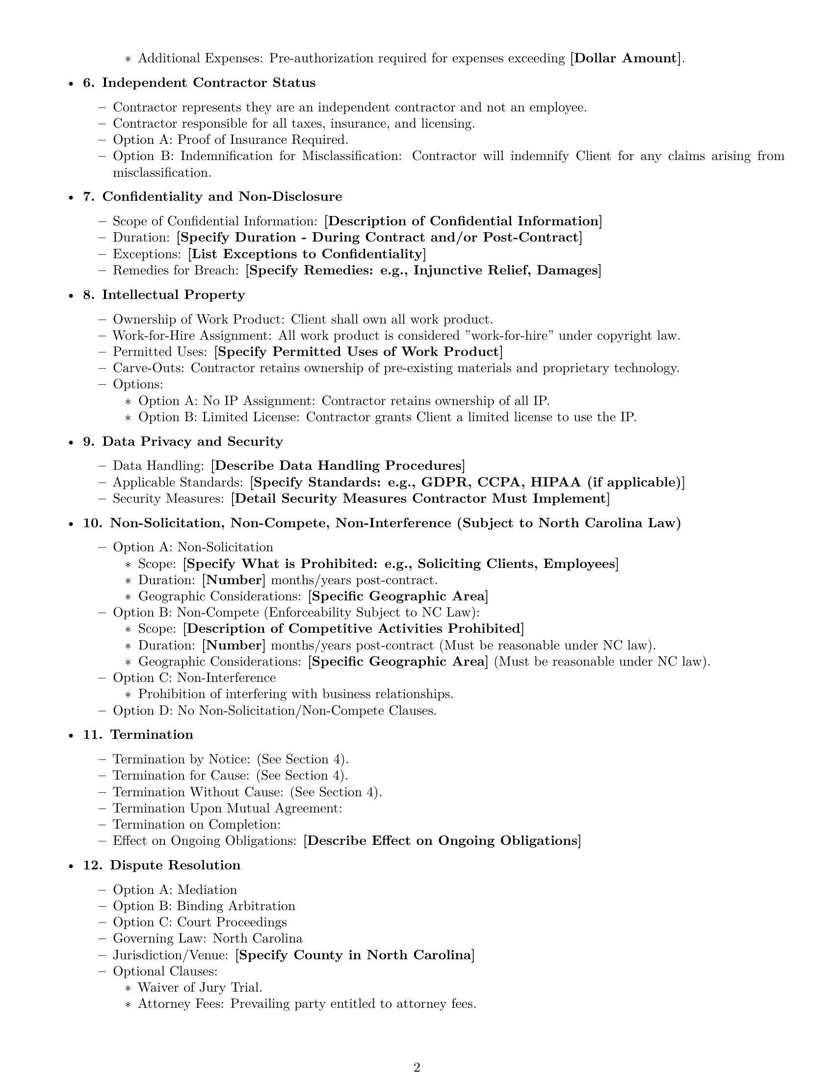 Preview page 2 of Free North Carolina independent contractor agreement template