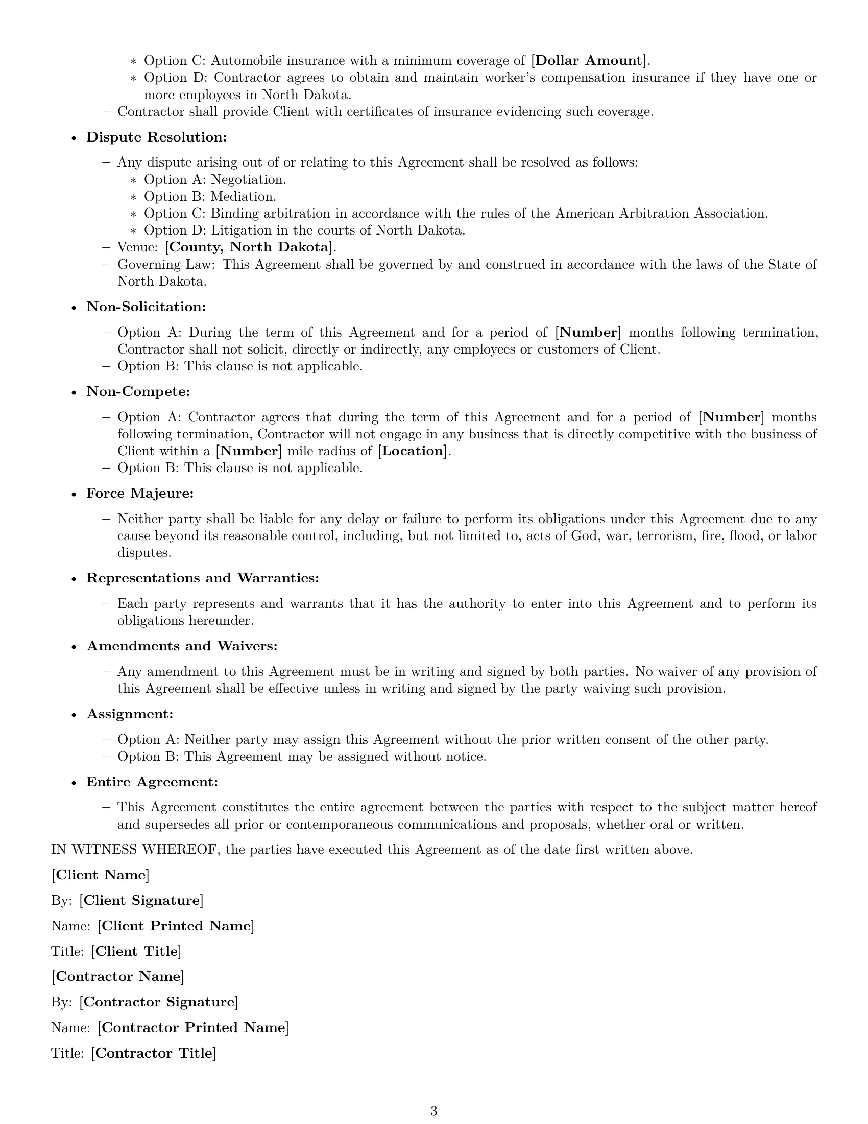 Preview page 3 of Free North Dakota independent contractor agreement template