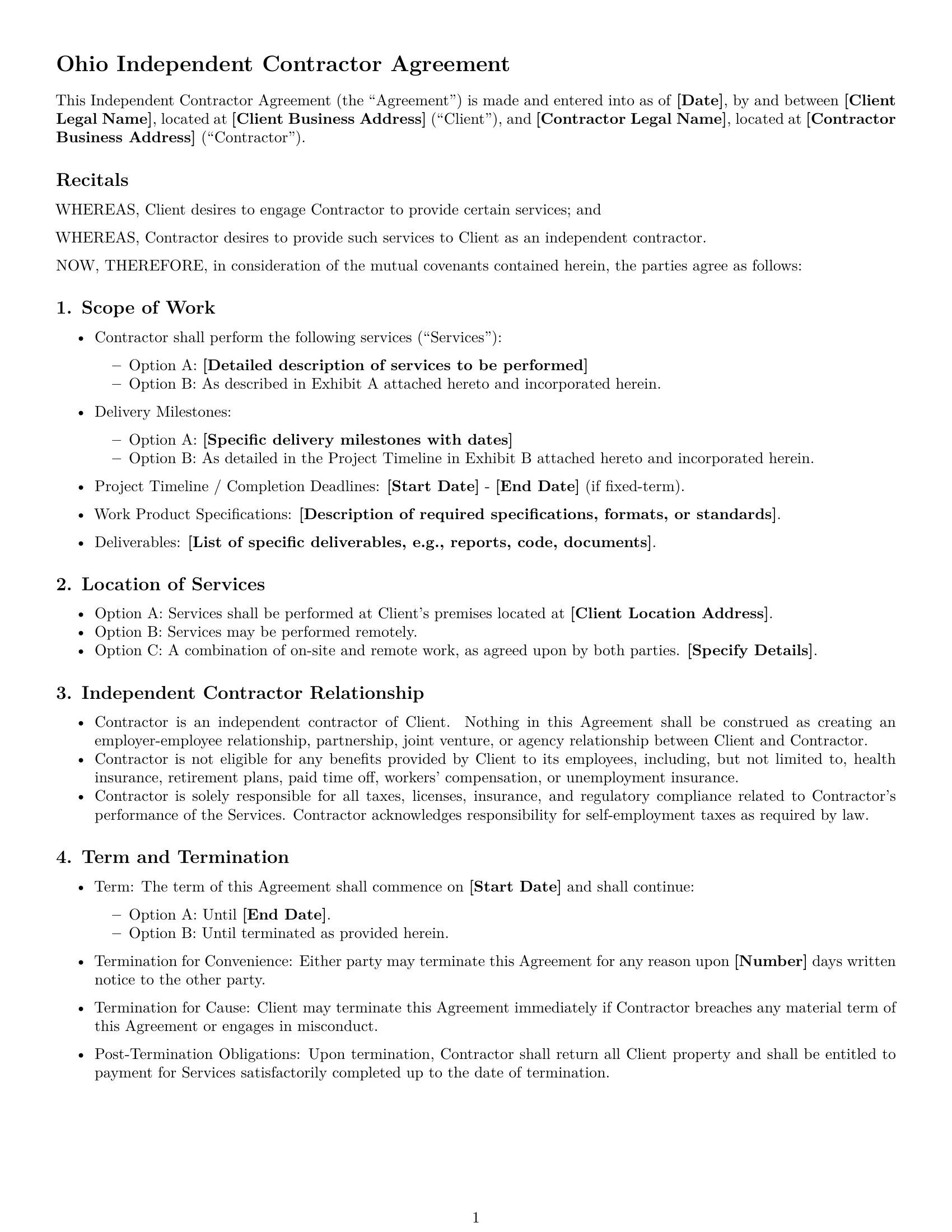 Preview page 1 of Free Ohio independent contractor agreement template