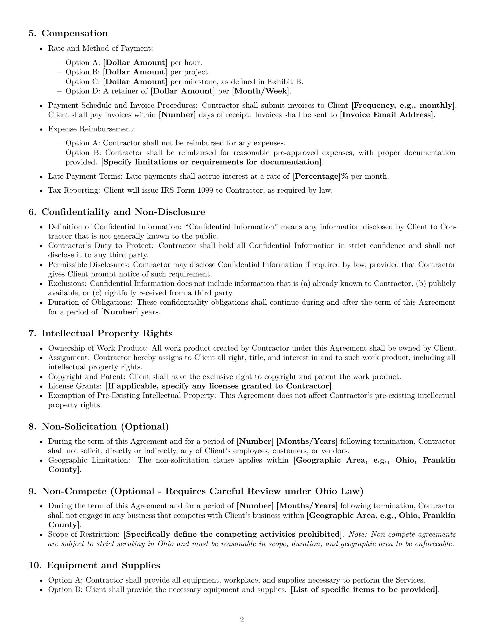 Preview page 2 of Free Ohio independent contractor agreement template