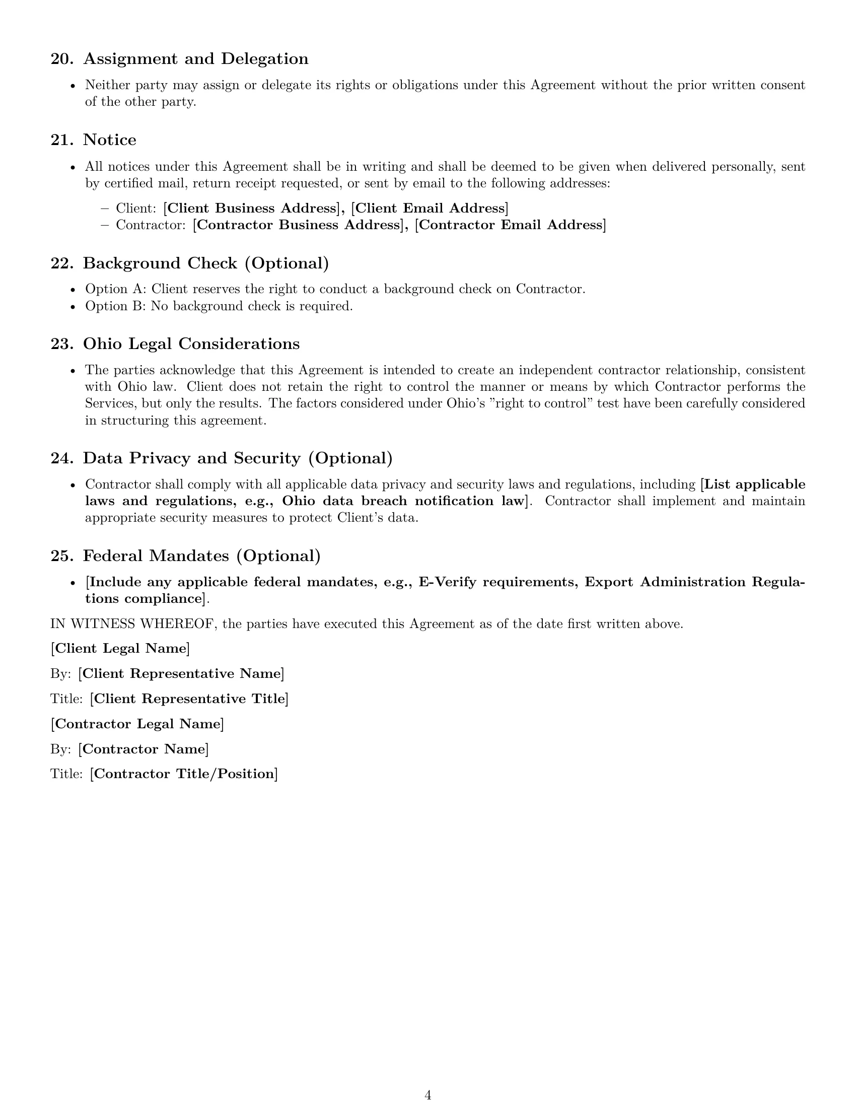 Preview page 4 of Free Ohio independent contractor agreement template