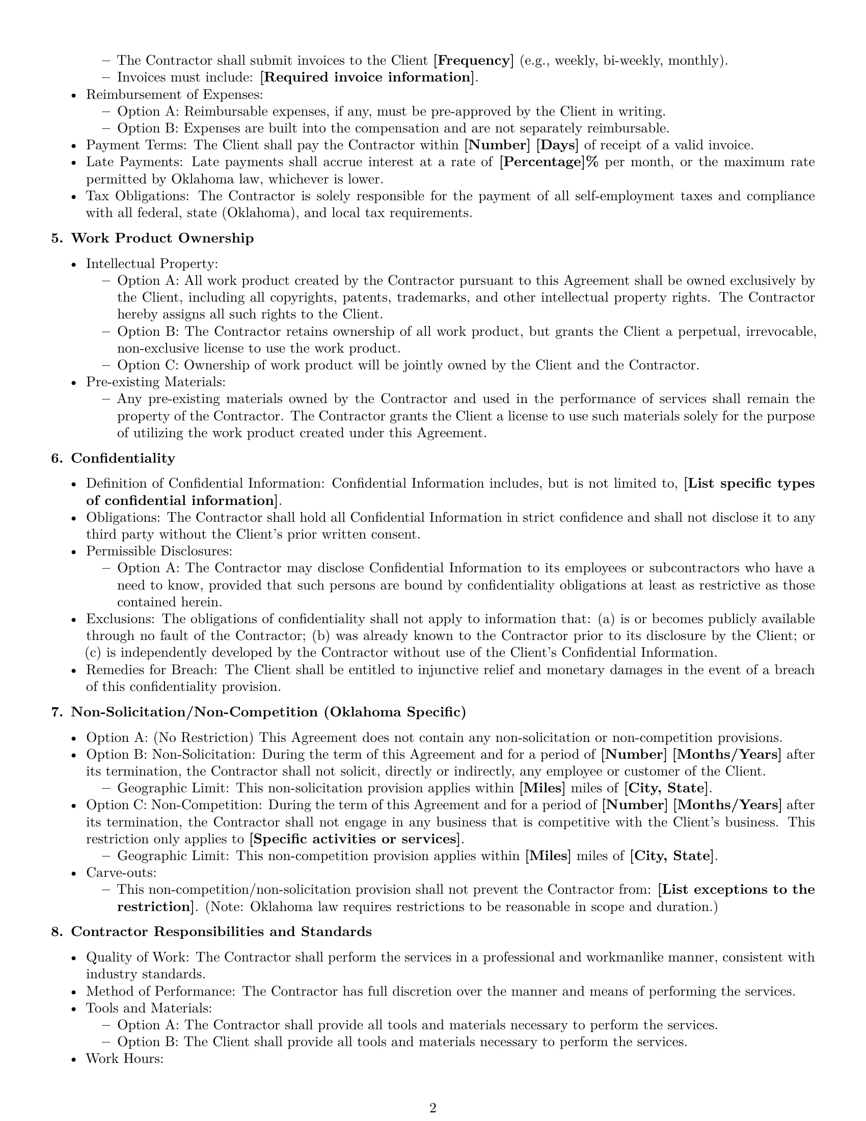 Preview page 2 of Free Oklahoma independent contractor agreement template