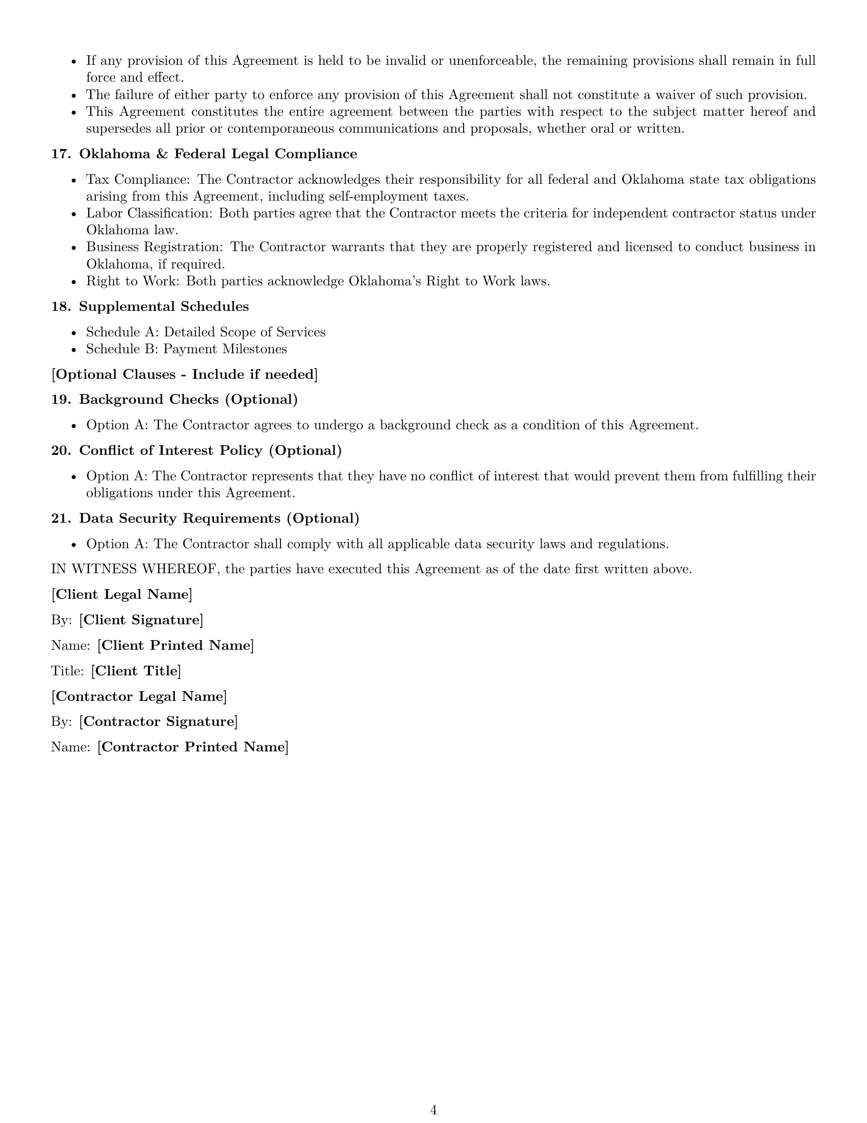 Preview page 4 of Free Oklahoma independent contractor agreement template