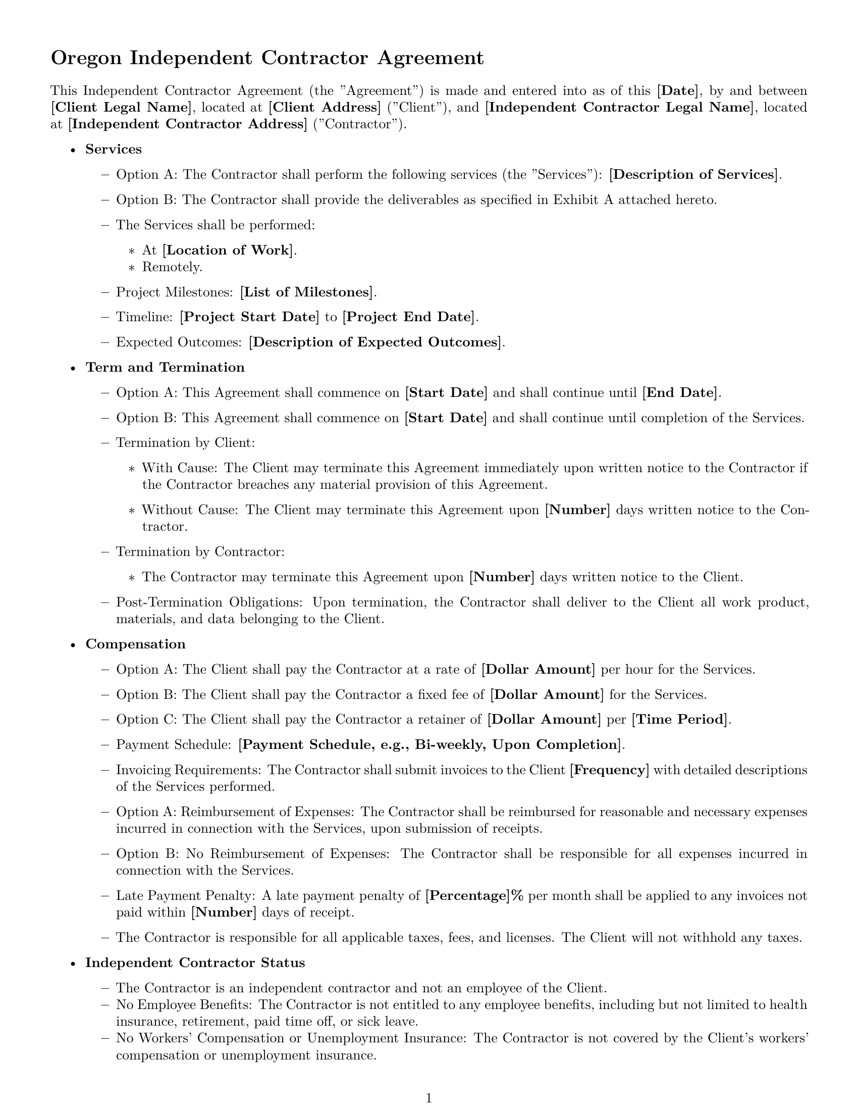 Preview page 1 of Free Oregon independent contractor agreement template
