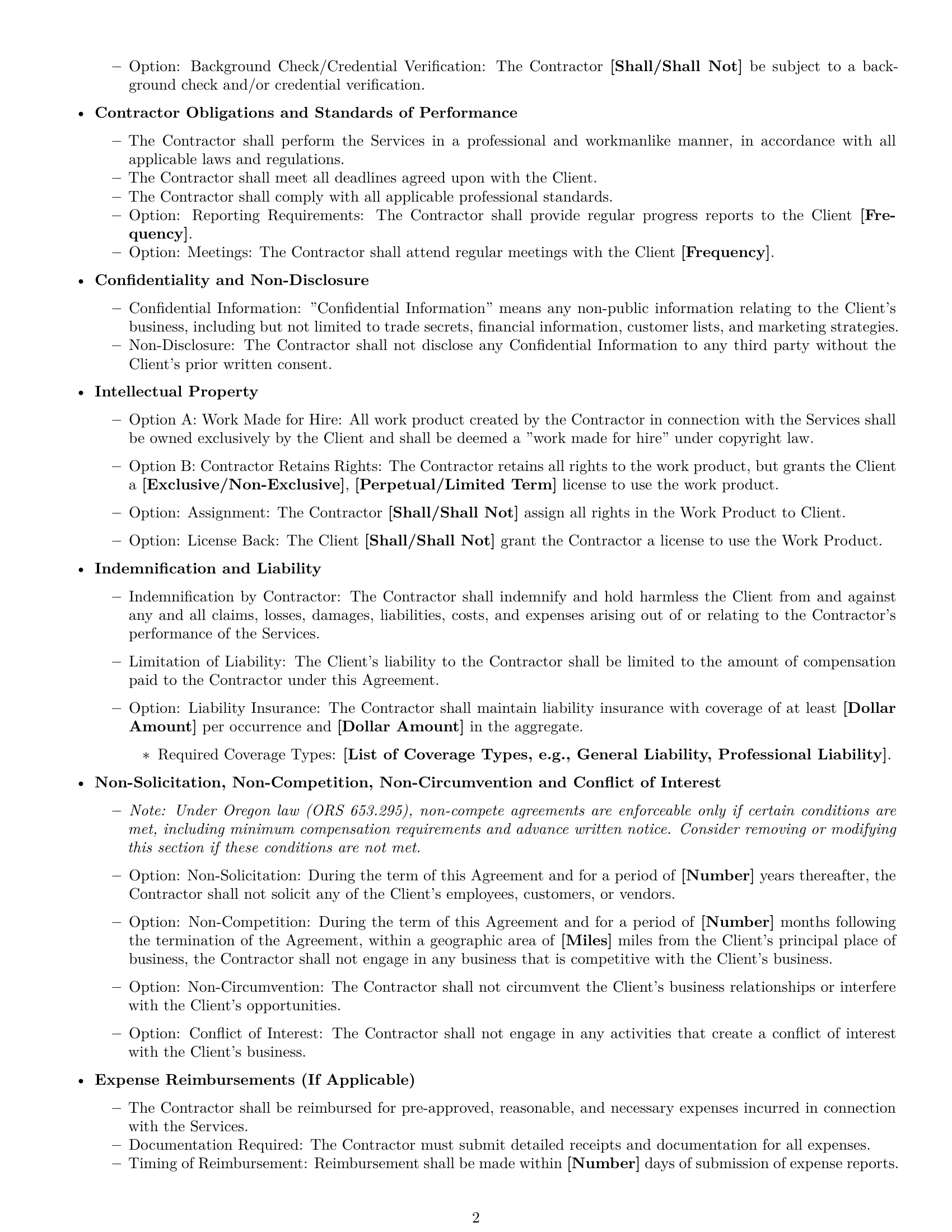 Preview page 2 of Free Oregon independent contractor agreement template