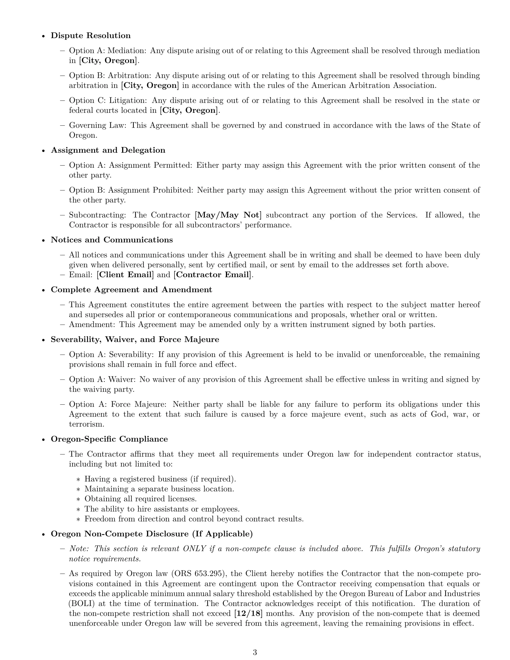 Preview page 3 of Free Oregon independent contractor agreement template