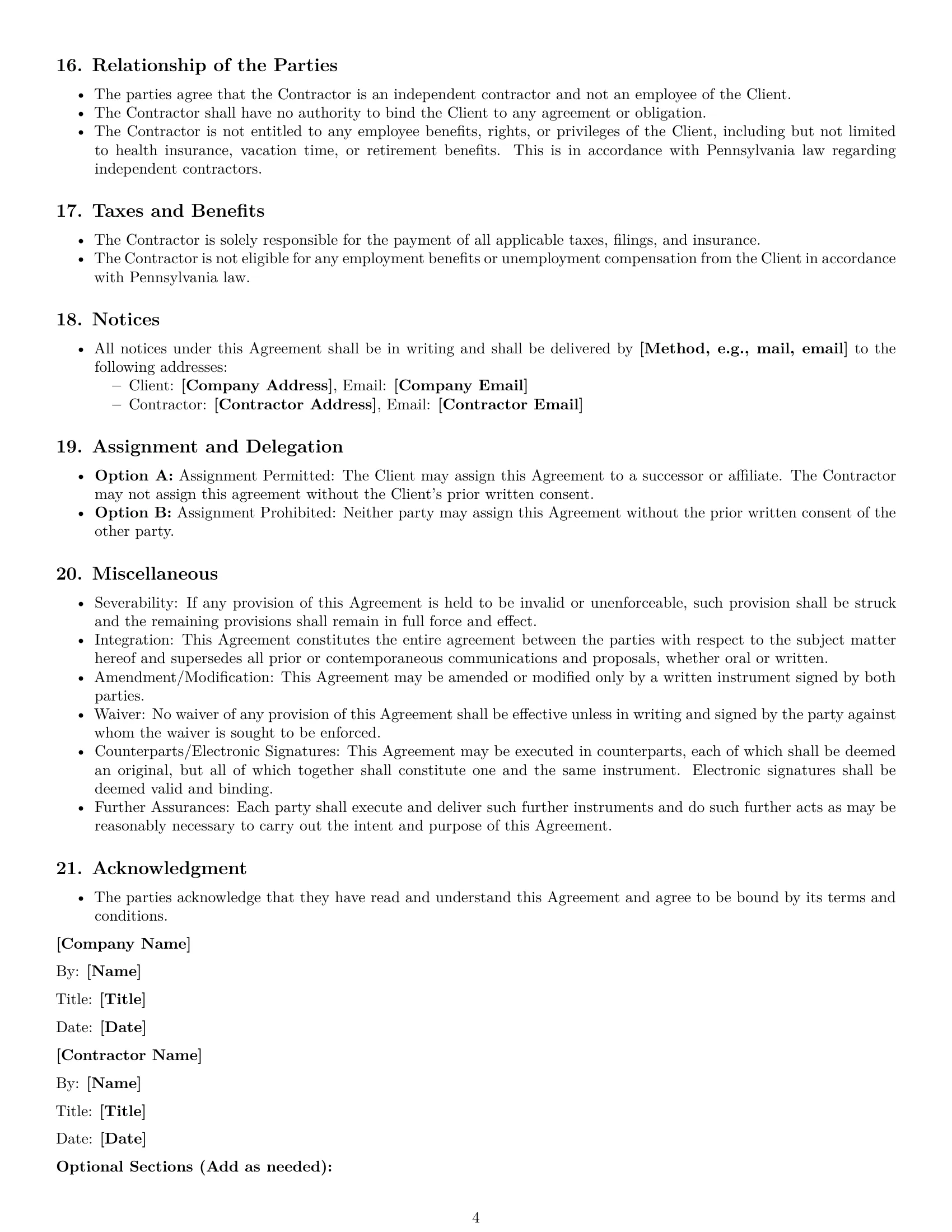 Preview page 4 of Free Pennsylvania independent contractor agreement template