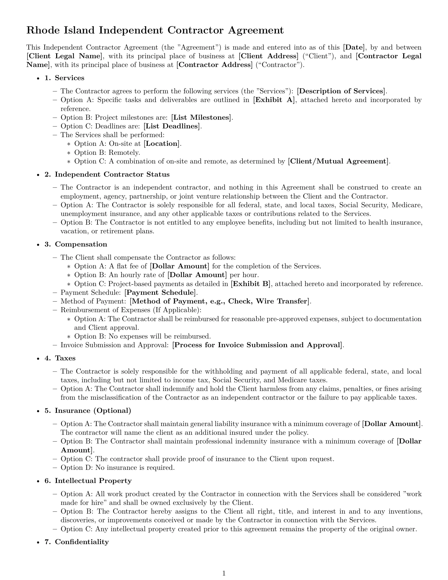 Preview page 1 of Free Rhode Island independent contractor agreement template