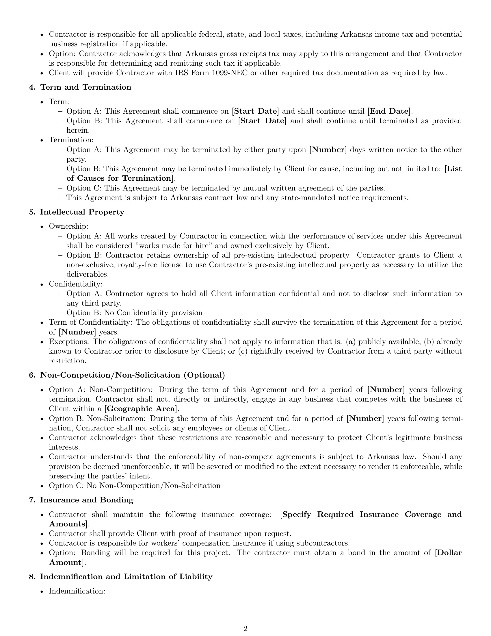 Preview page 2 of Free Arkansas independent contractor agreement template