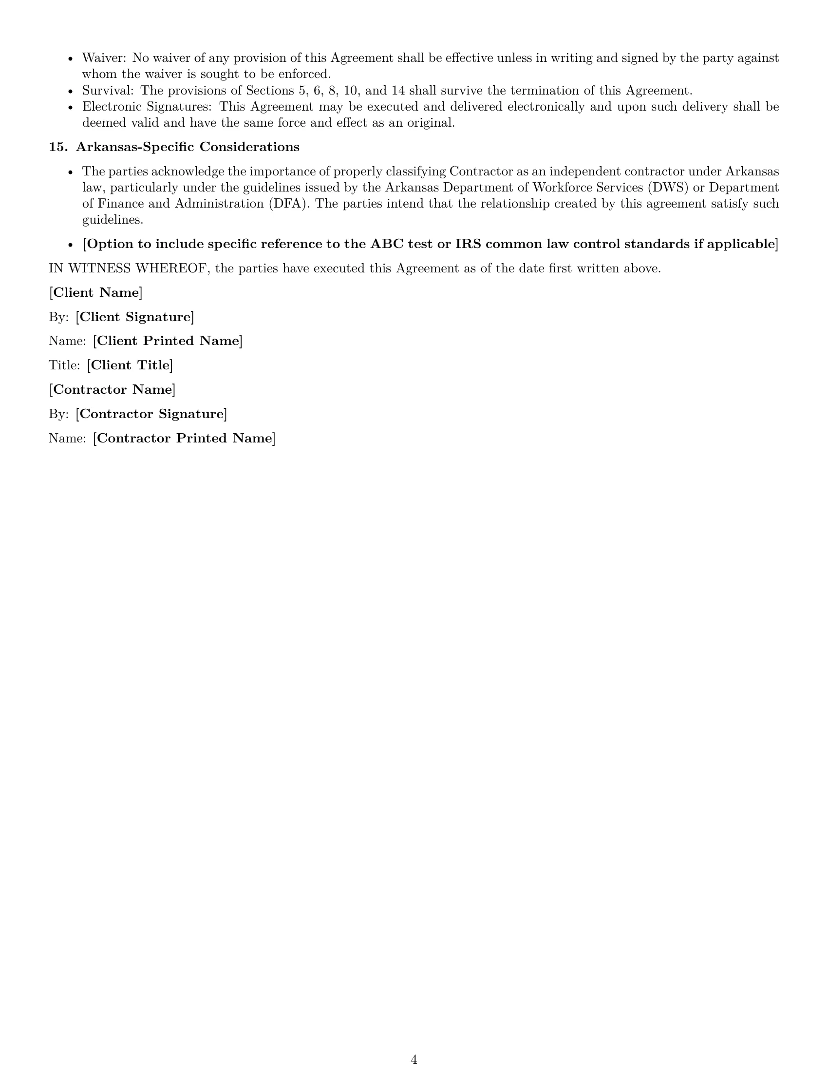 Preview page 4 of Free Arkansas independent contractor agreement template