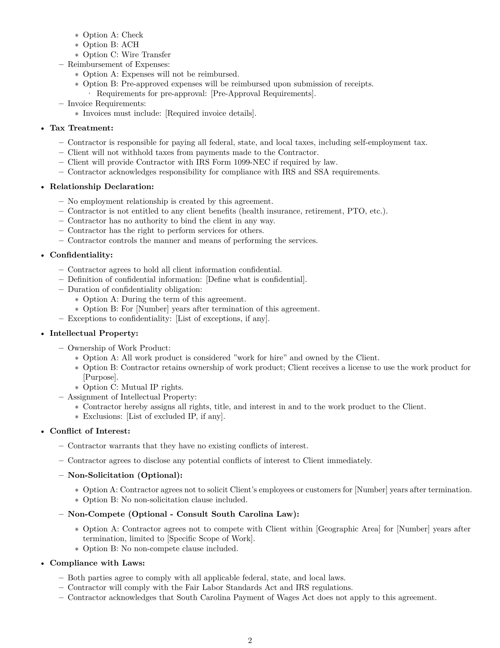 Preview page 2 of Free South Carolina independent contractor agreement template