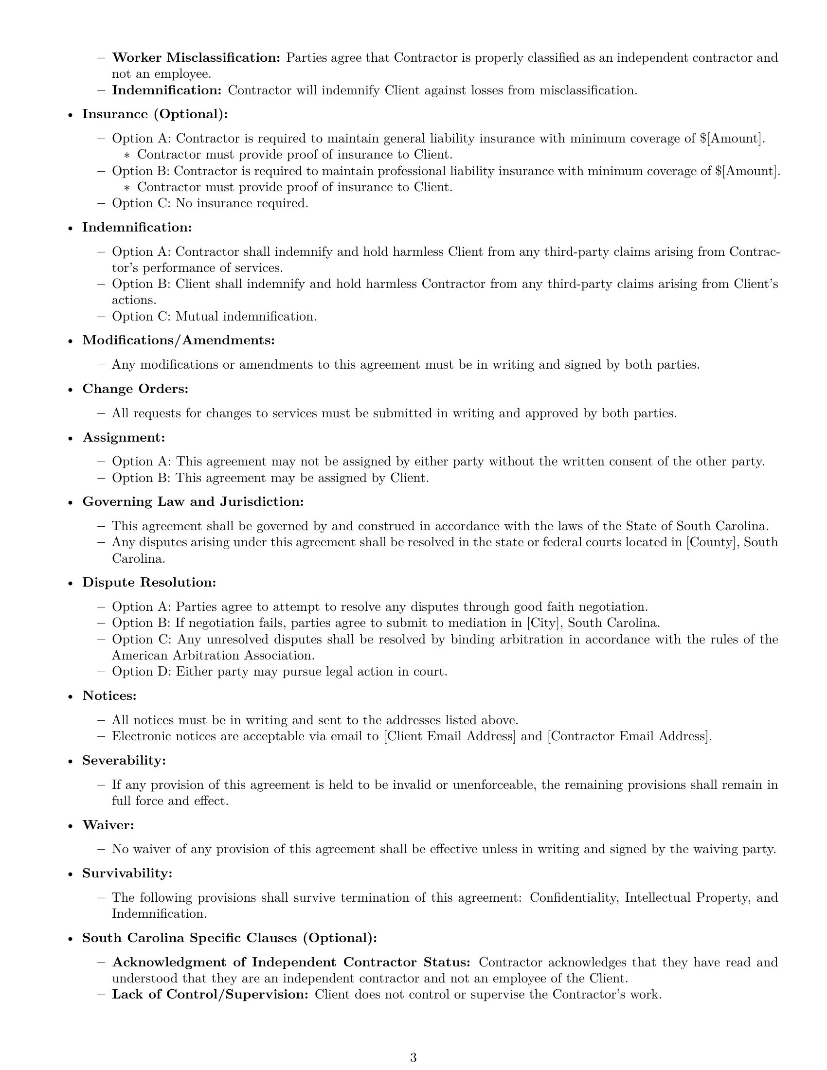 Preview page 3 of Free South Carolina independent contractor agreement template