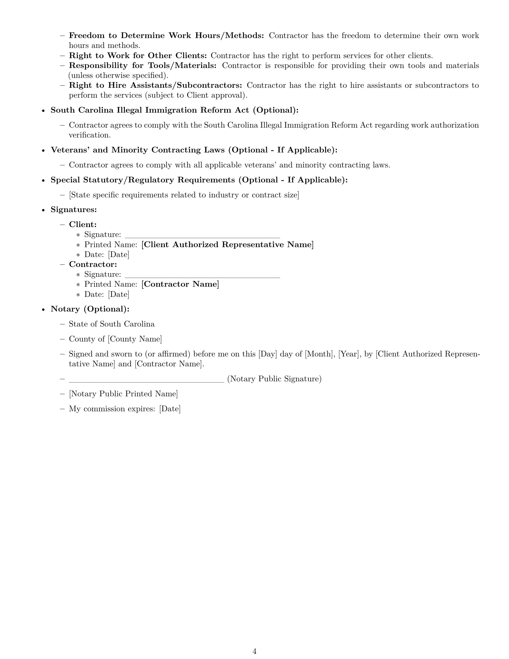 Preview page 4 of Free South Carolina independent contractor agreement template