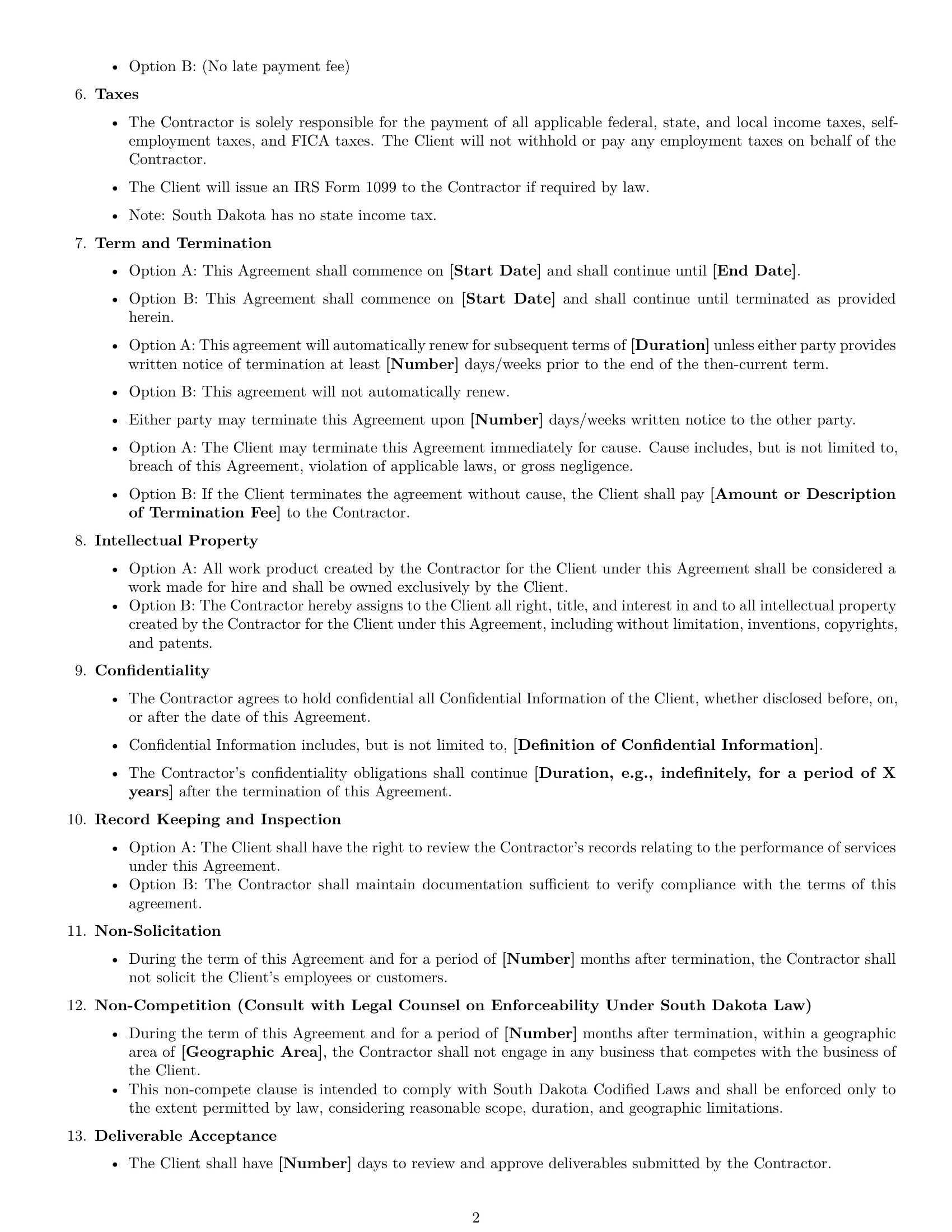 Preview page 2 of Free South Dakota independent contractor agreement template