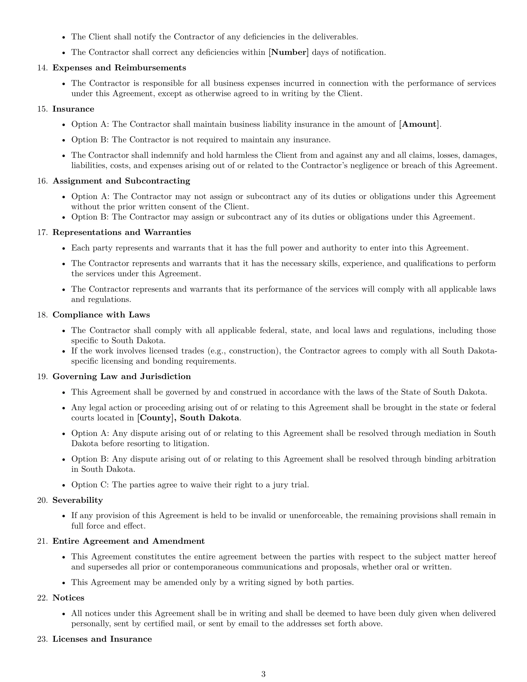 Preview page 3 of Free South Dakota independent contractor agreement template