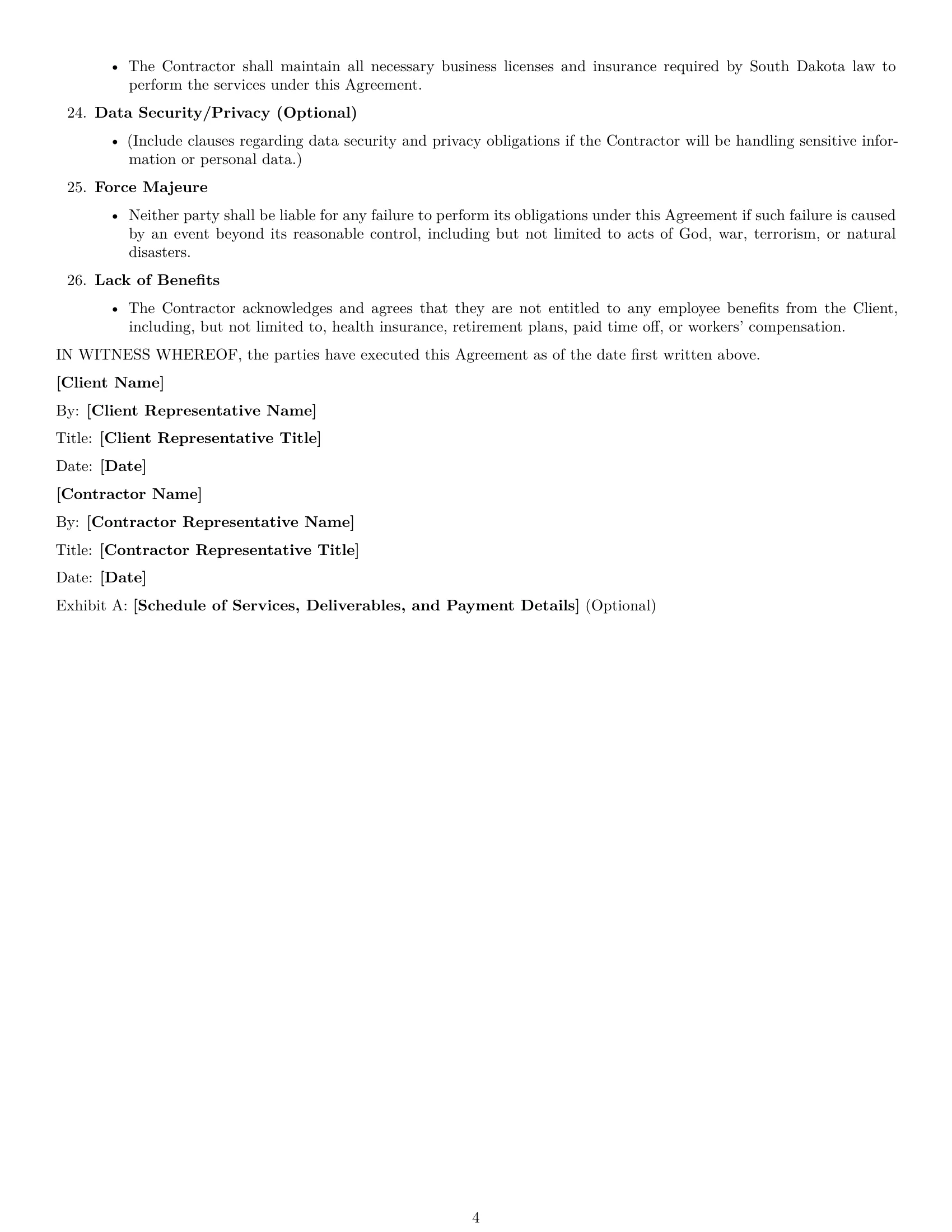 Preview page 4 of Free South Dakota independent contractor agreement template