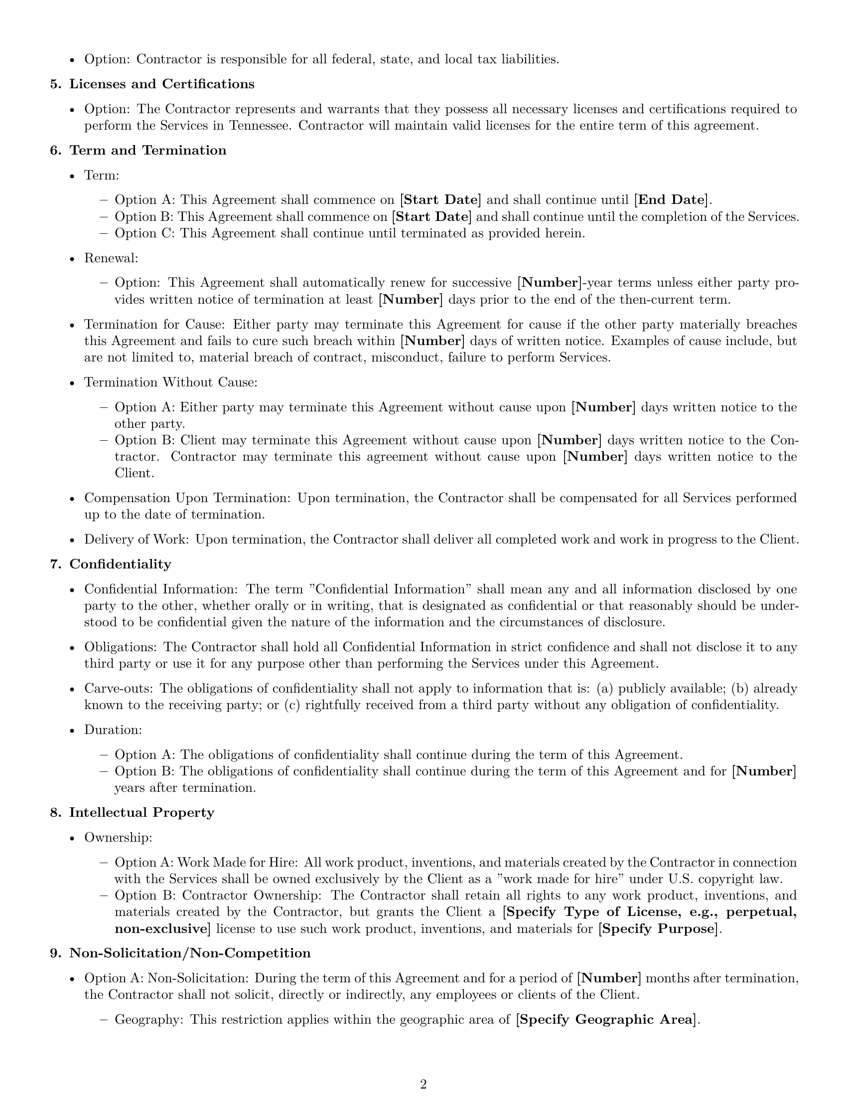 Preview page 2 of Free Tennessee independent contractor agreement template