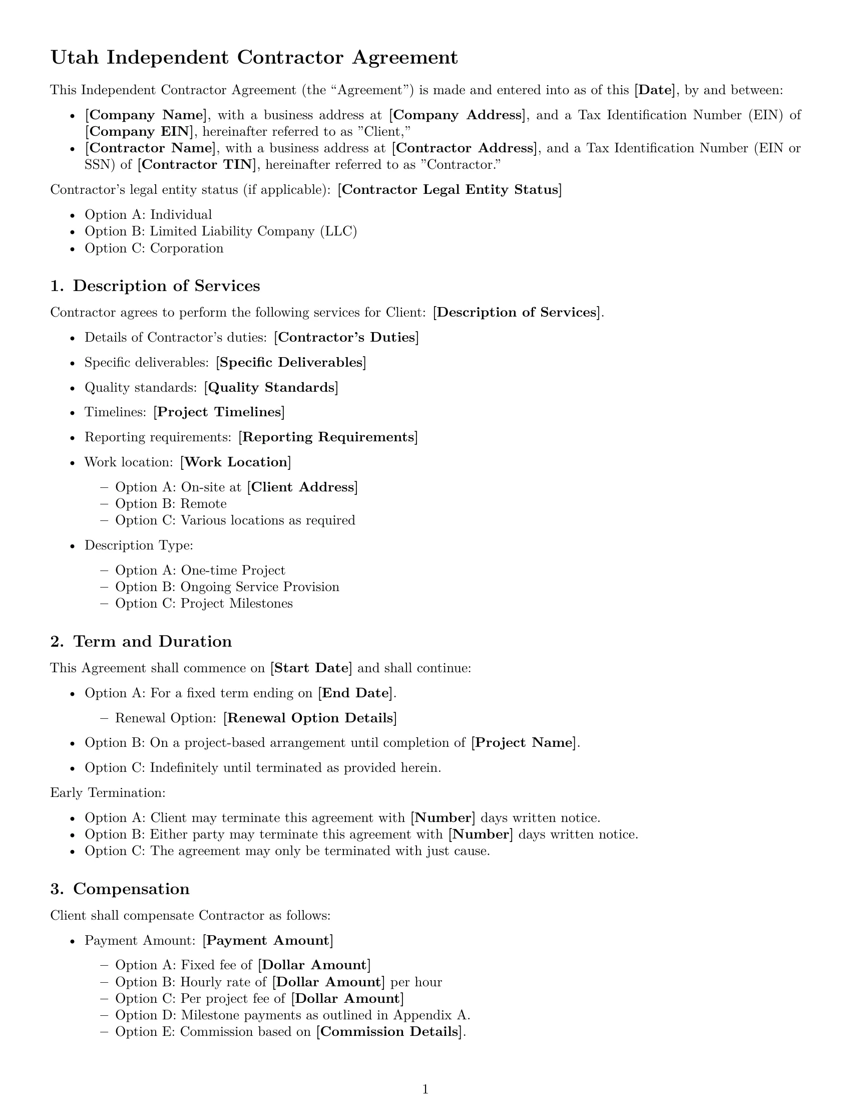Preview page 1 of Free Utah independent contractor agreement template