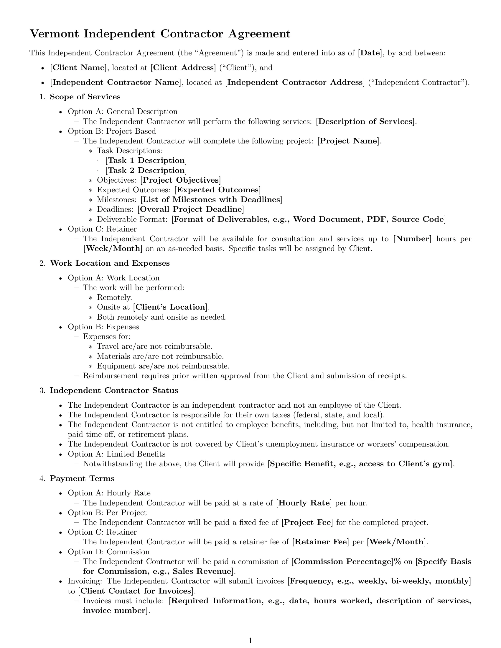 Preview page 1 of Free Vermont independent contractor agreement template