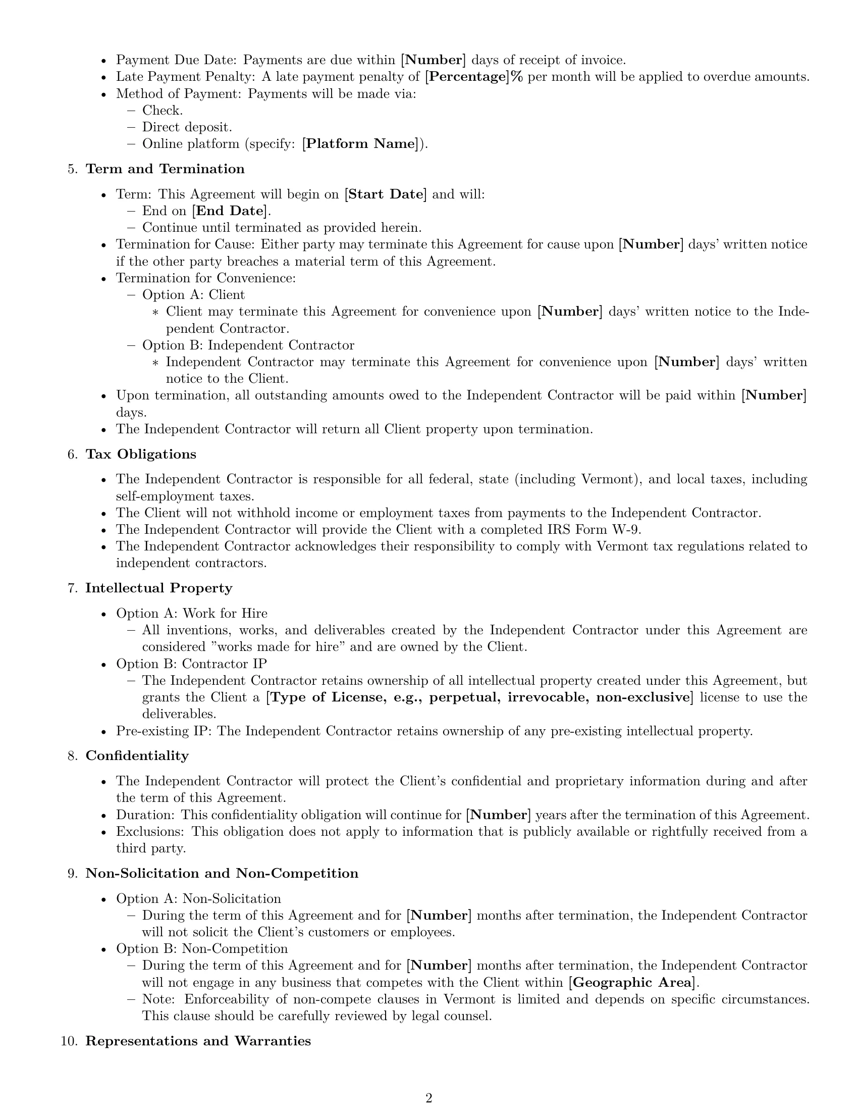 Preview page 2 of Free Vermont independent contractor agreement template