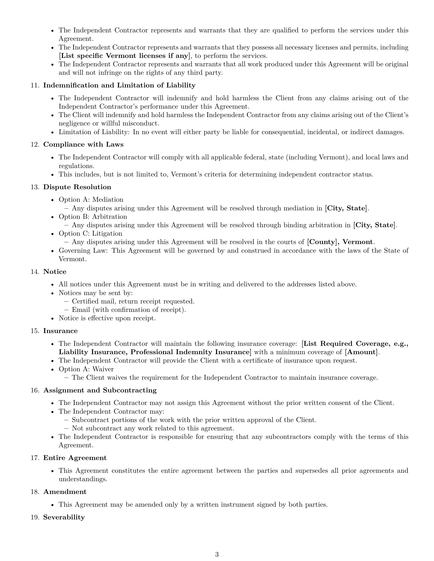 Preview page 3 of Free Vermont independent contractor agreement template