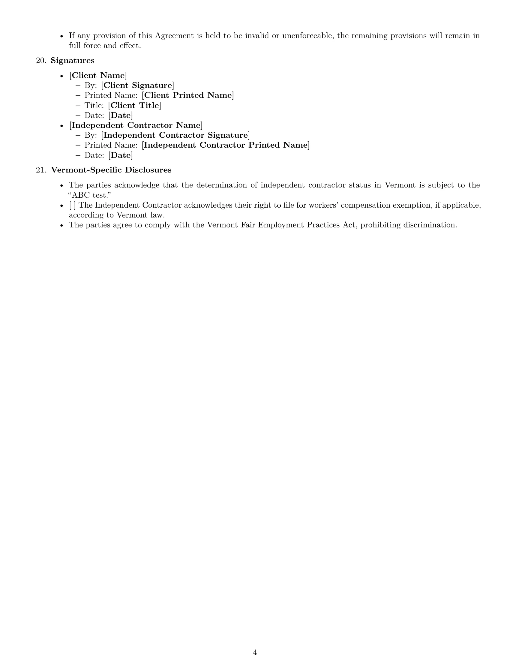 Preview page 4 of Free Vermont independent contractor agreement template