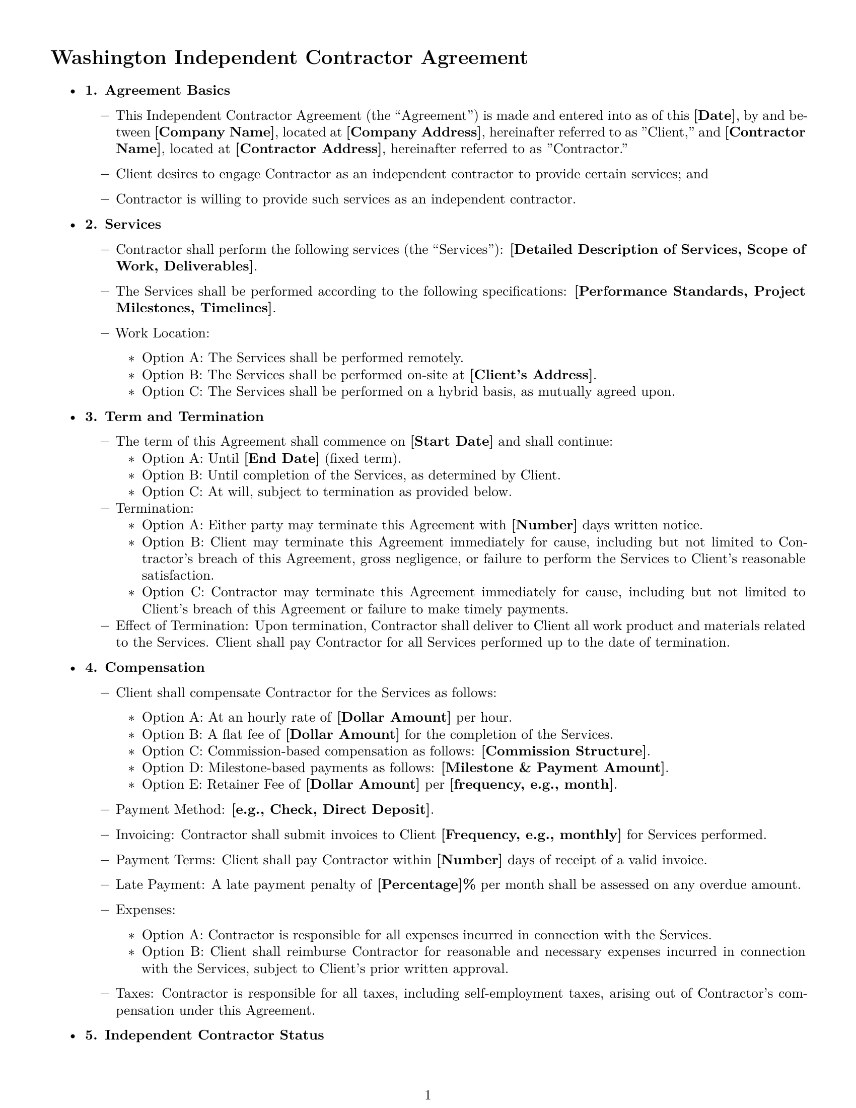 Preview page 1 of Free Washington independent contractor agreement template