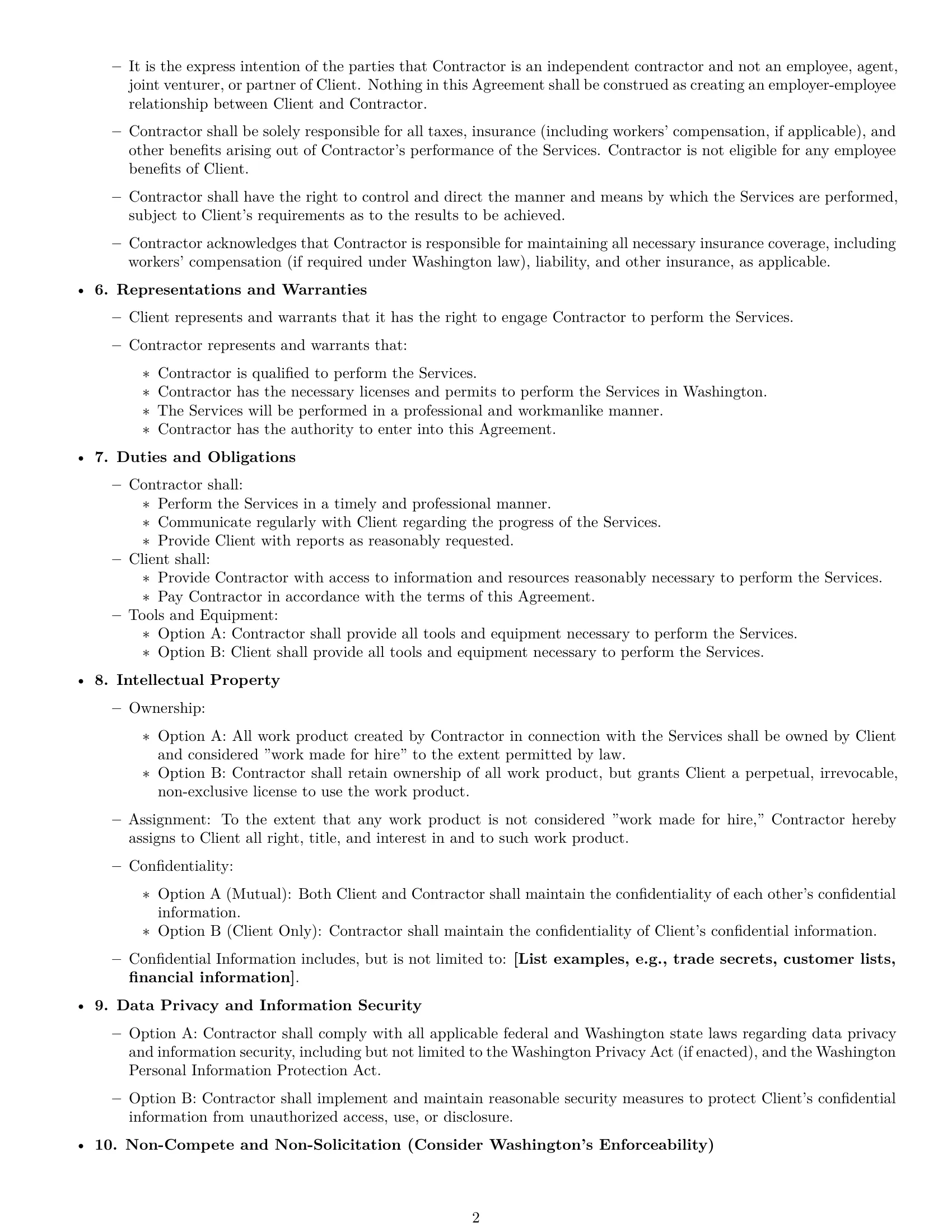 Preview page 2 of Free Washington independent contractor agreement template