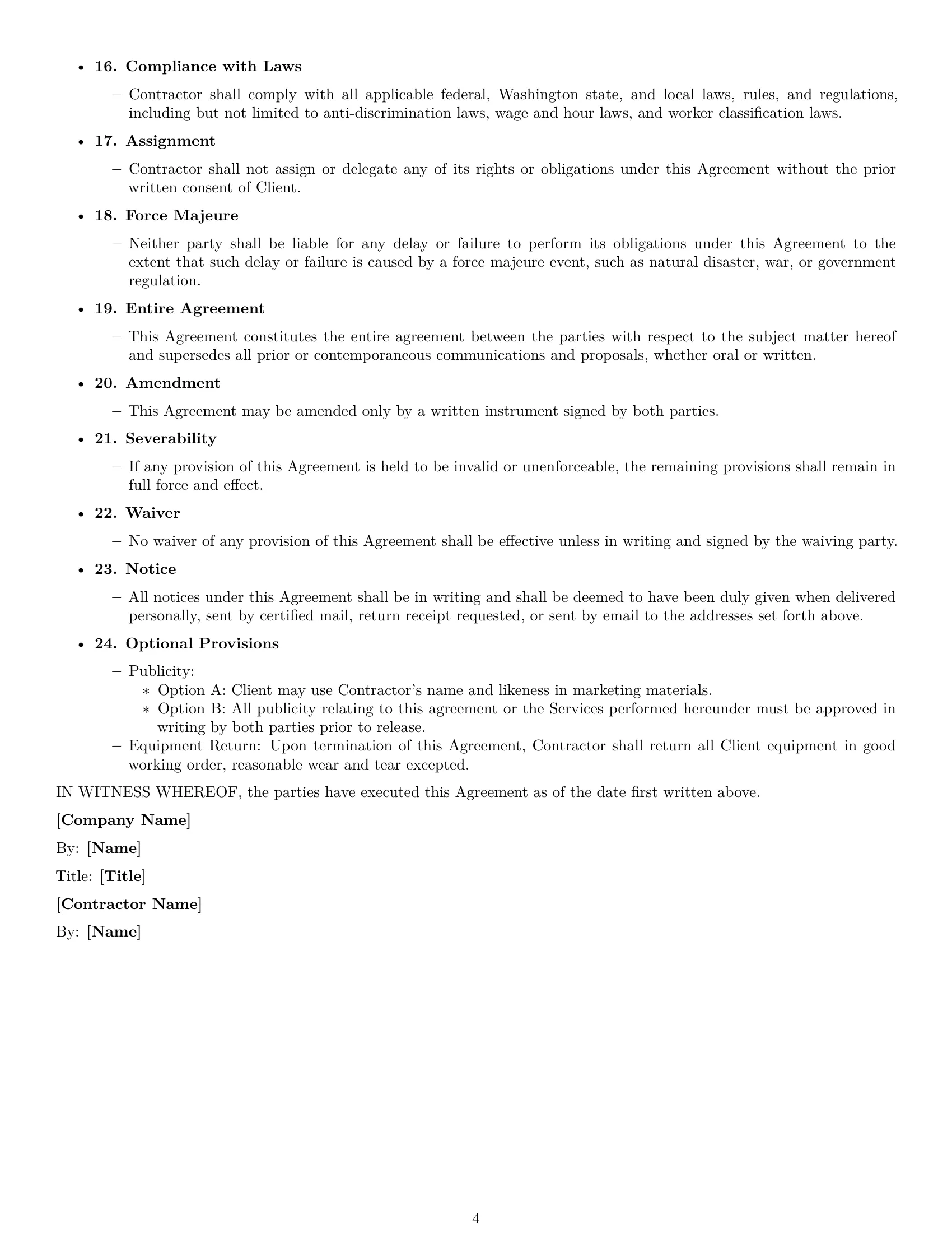 Preview page 4 of Free Washington independent contractor agreement template