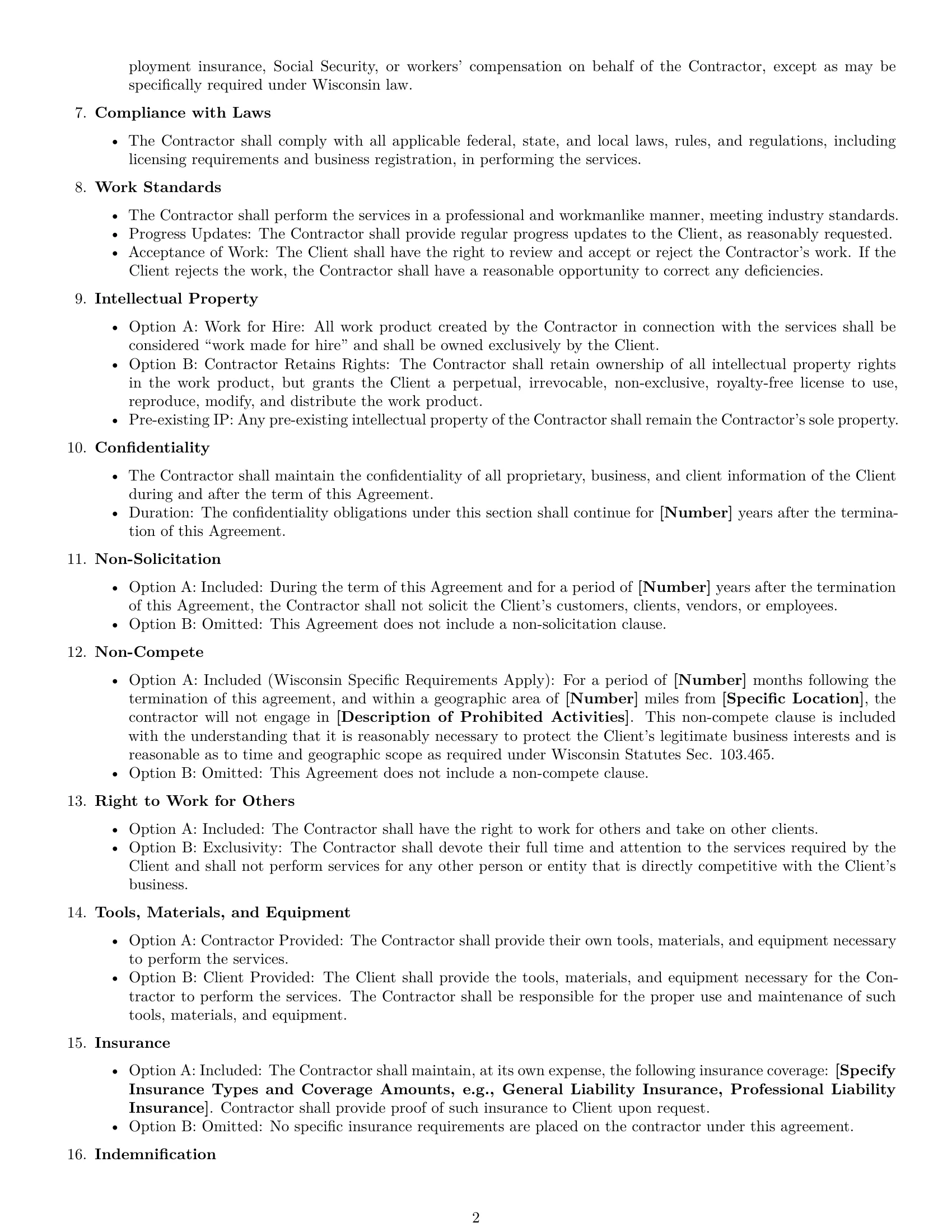 Preview page 2 of Free Wisconsin independent contractor agreement template
